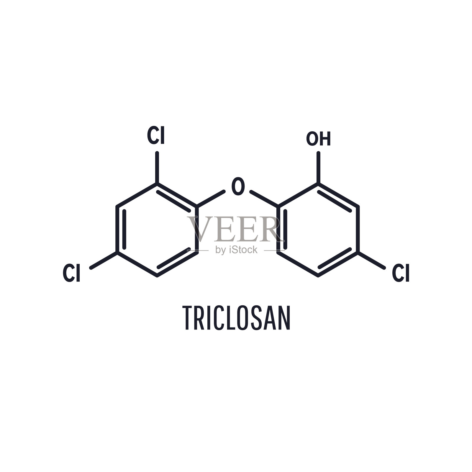 白底上的三氯生结构化学式插画图片素材