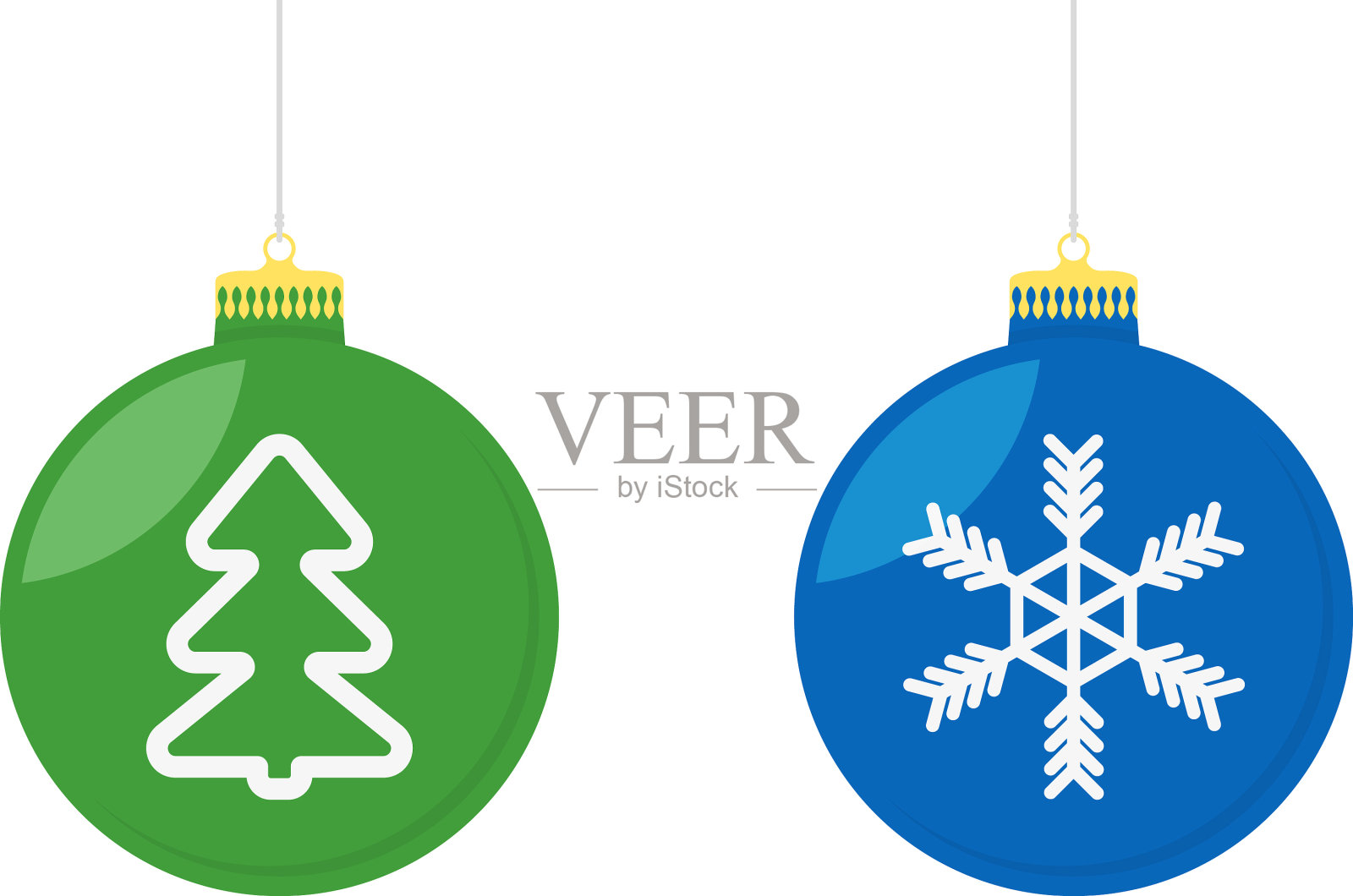 设置圣诞树玩具在扁平风格插画图片素材