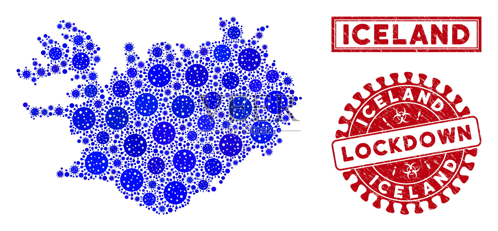 马赛克冰岛地图和垃圾封章插画图片素材