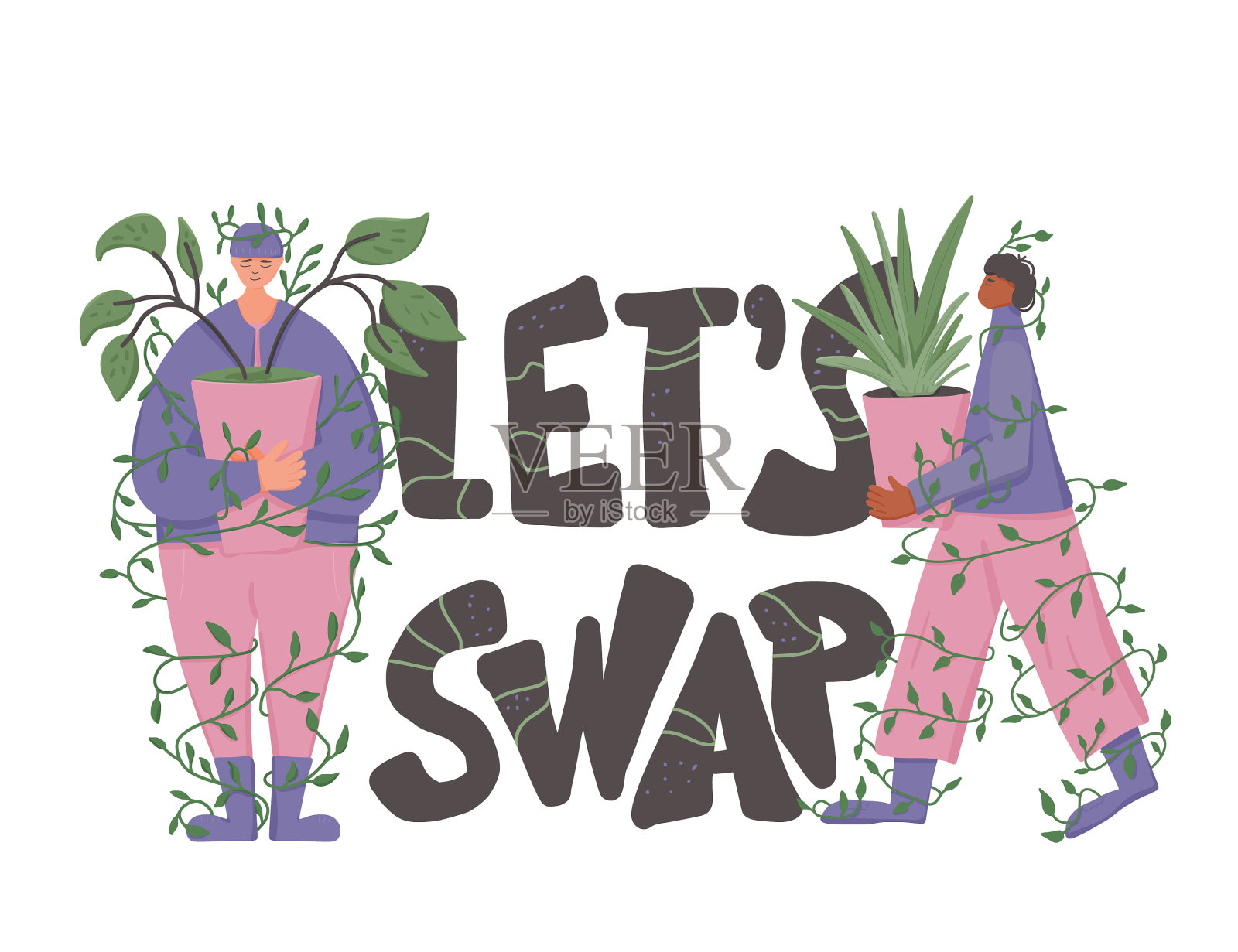 家居植物爱好者手绘花卉概念设计元素图片