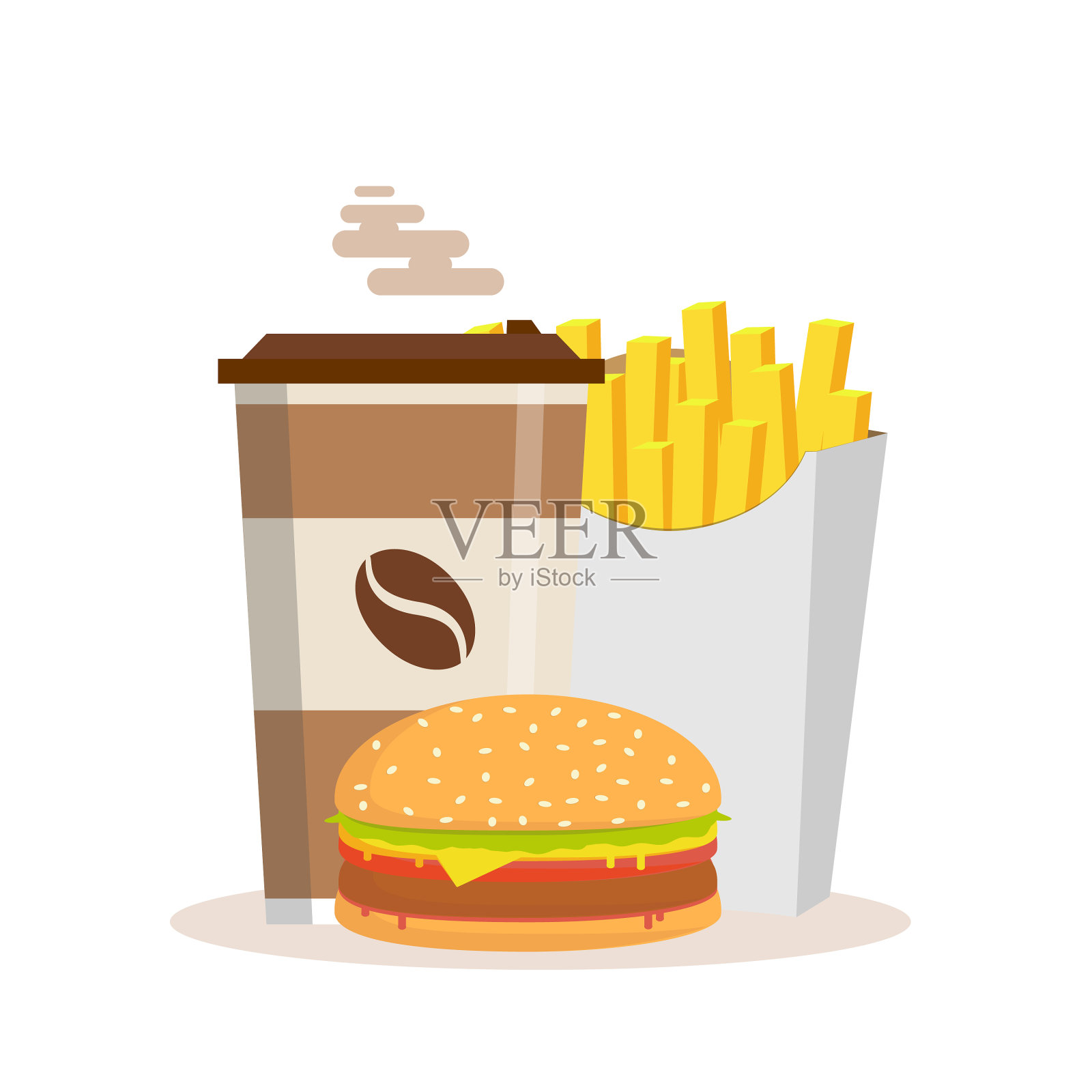快餐，汉堡，经典的汉堡，土豆插画图片素材