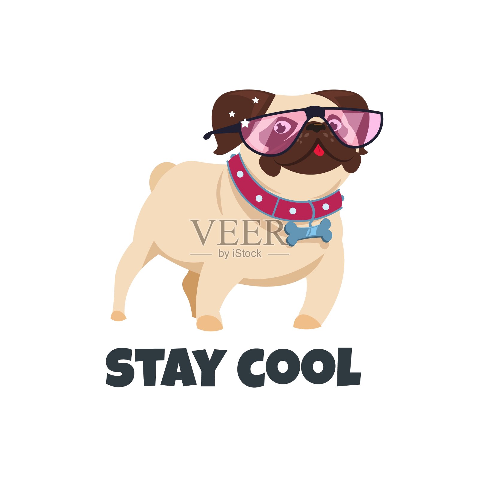 戴眼镜的哈巴狗。有趣的小狗朋友。可爱的哈巴狗宠物。矢量插图插画图片素材