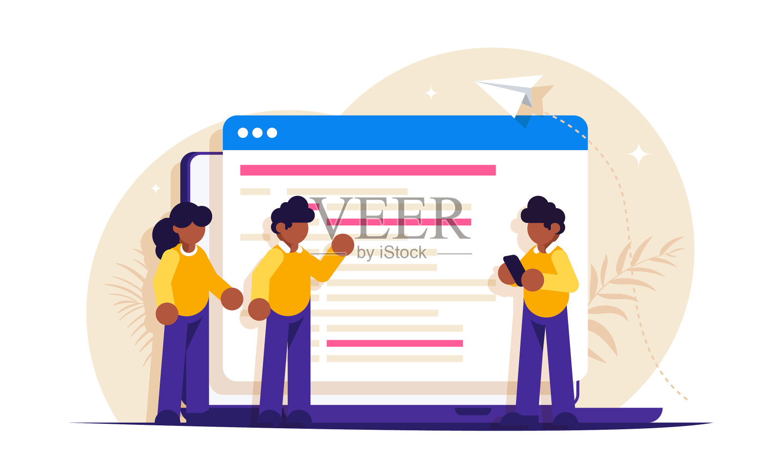 程序员在笔记本电脑屏幕上讨论代码设计元素图片