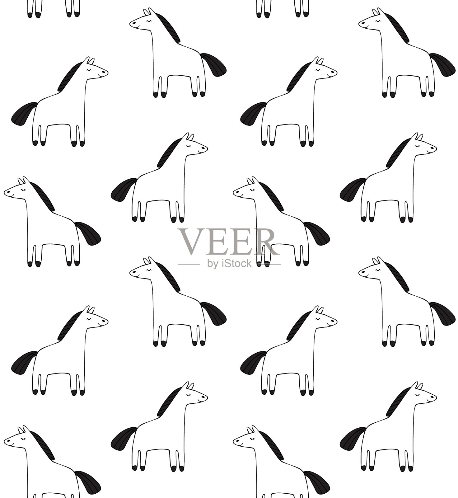 无缝图案涂鸦素描马插画图片素材