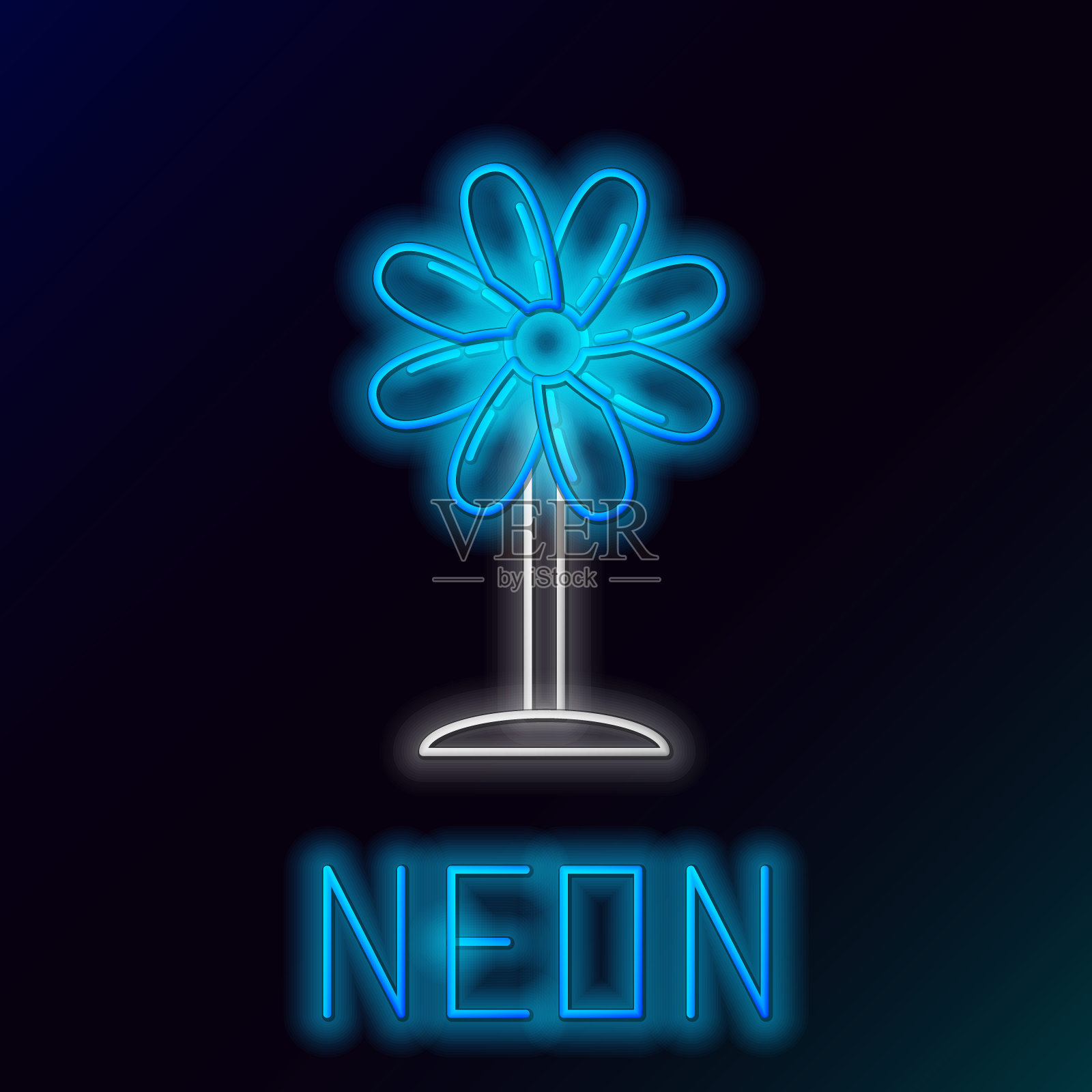 蓝色发光的霓虹线花图标孤立在黑色的背景。甜蜜的天然食品。色彩斑斓的轮廓的概念。矢量图插画图片素材