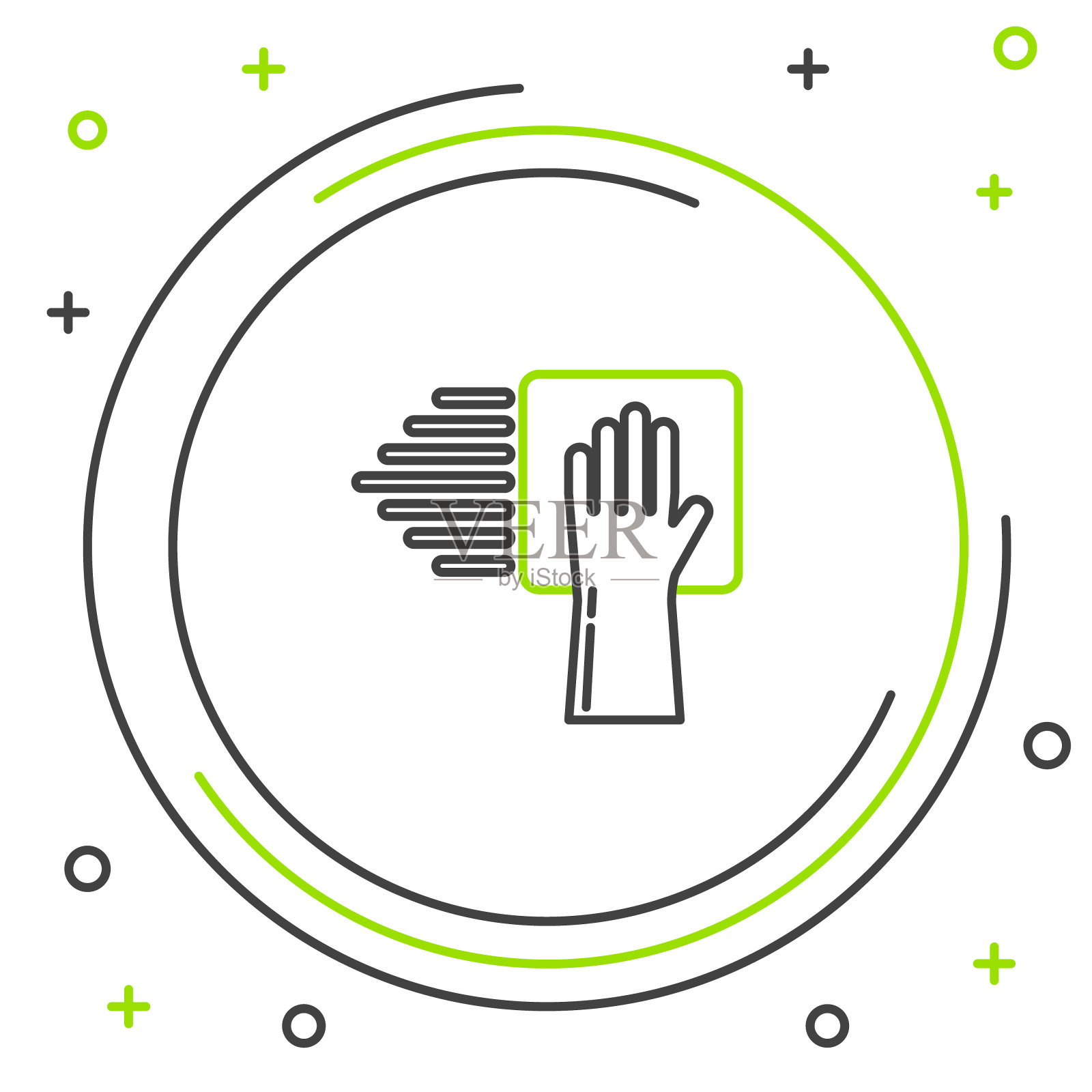 黑色和绿色线清洁服务图标隔离在白色背景。色彩斑斓的轮廓的概念。矢量图插画图片素材