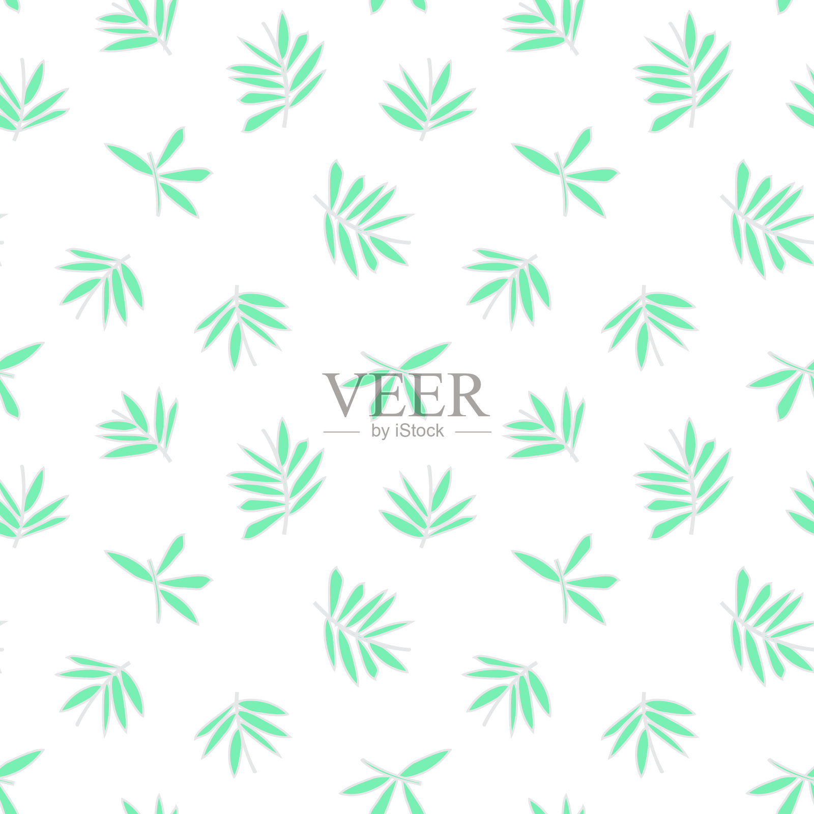 白色热带植物叶无缝图案插画图片素材