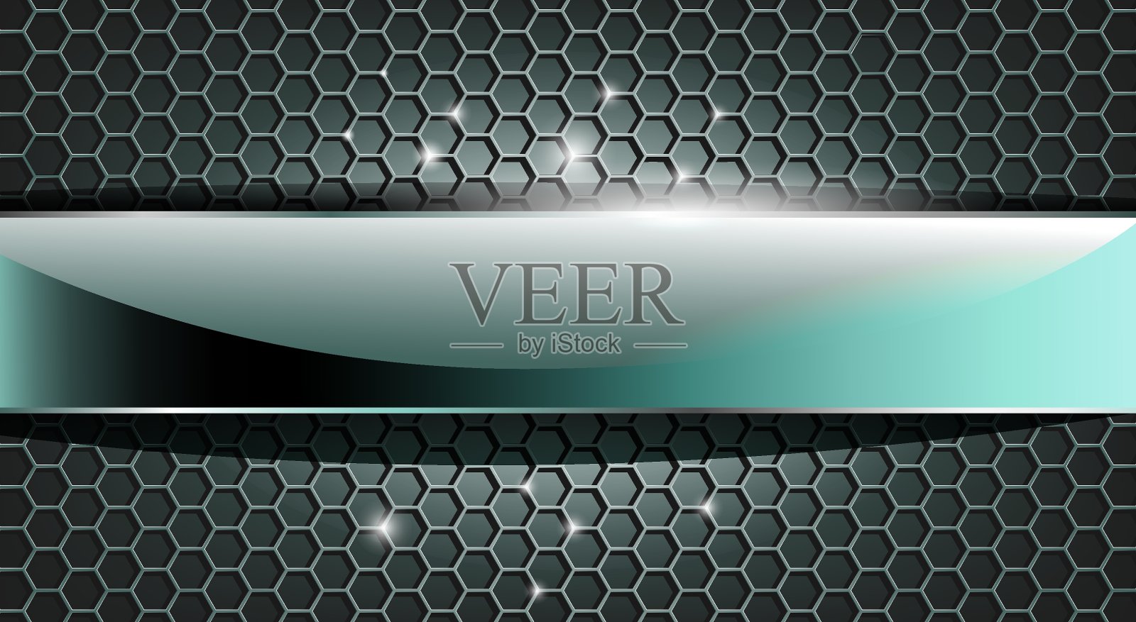 3D玻璃镀铬板上现代六边形网格。插画图片素材