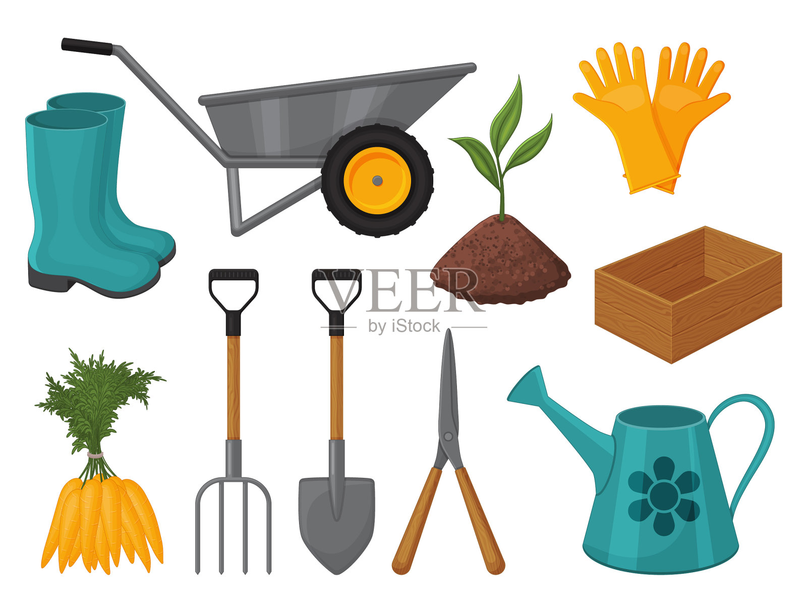 在白色背景上收集园艺工具插画图片素材