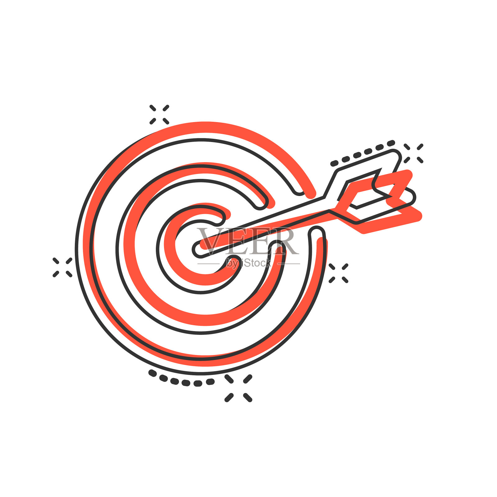 目标瞄准图标在漫画风格的飞镖游戏卡通设计元素图片