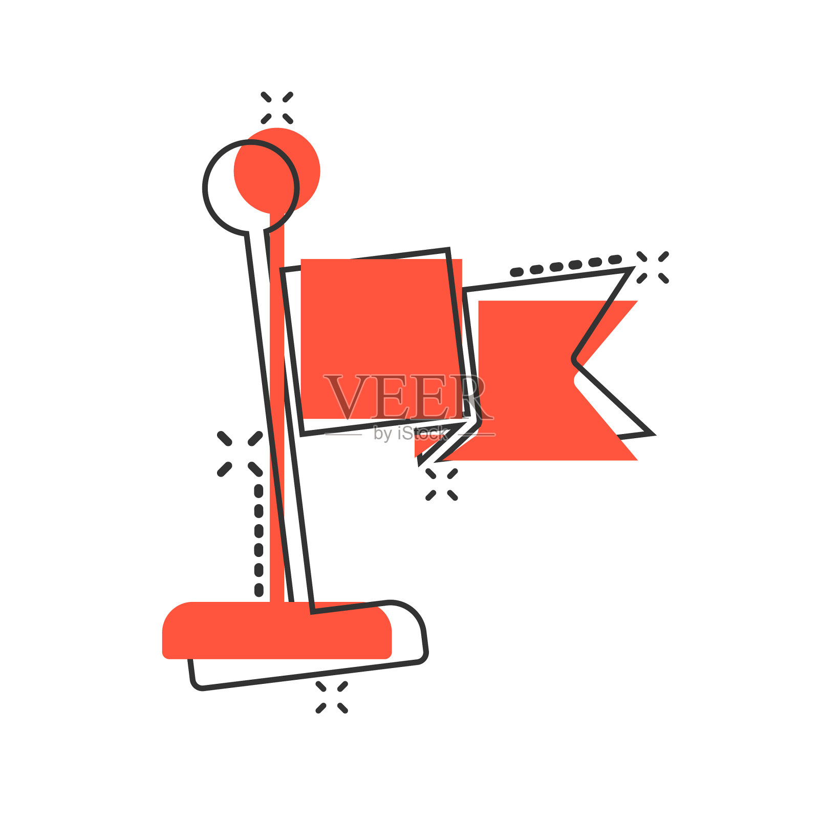 旗帜图标在漫画风格别针卡通上的白色设计元素图片