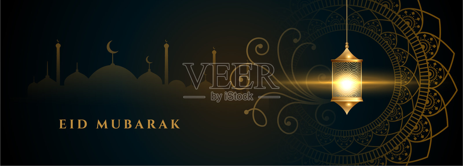 伊斯兰灯横幅为开斋节设计插画图片素材