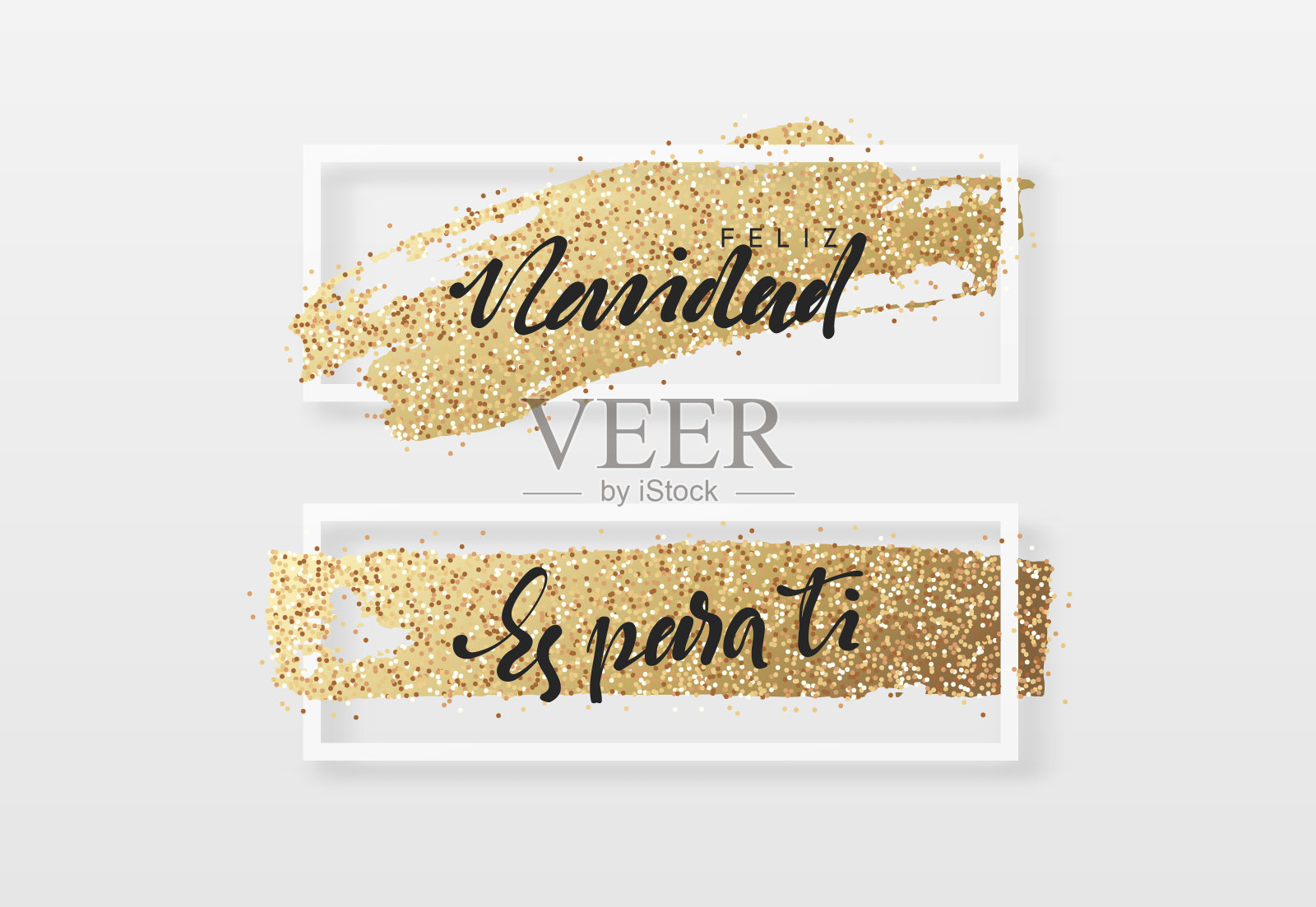 西班牙语Feliz Navidad。圣诞背景，设计涂抹金笔刷在框架。插画图片素材