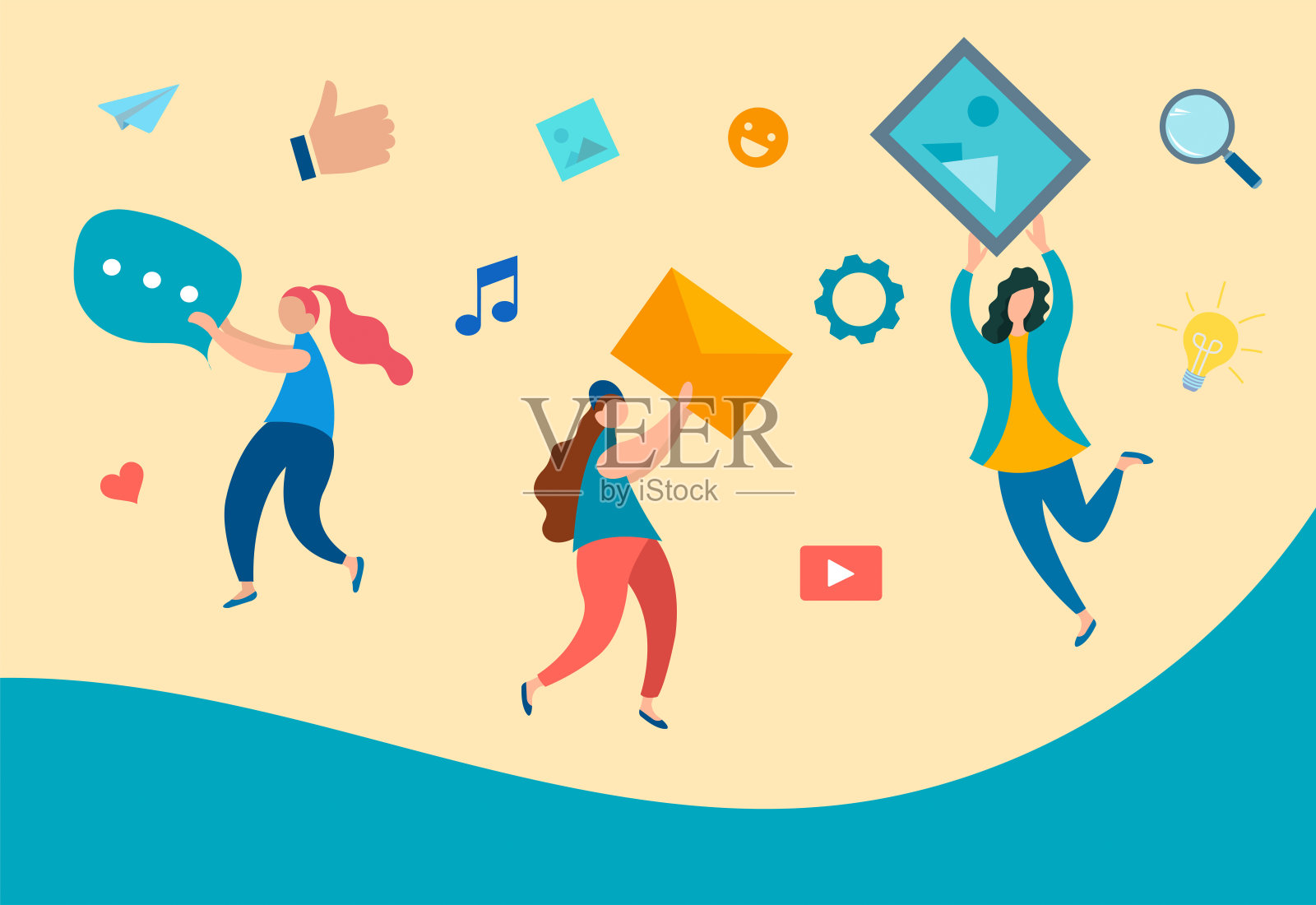 社交媒体聚集人群插画图片素材