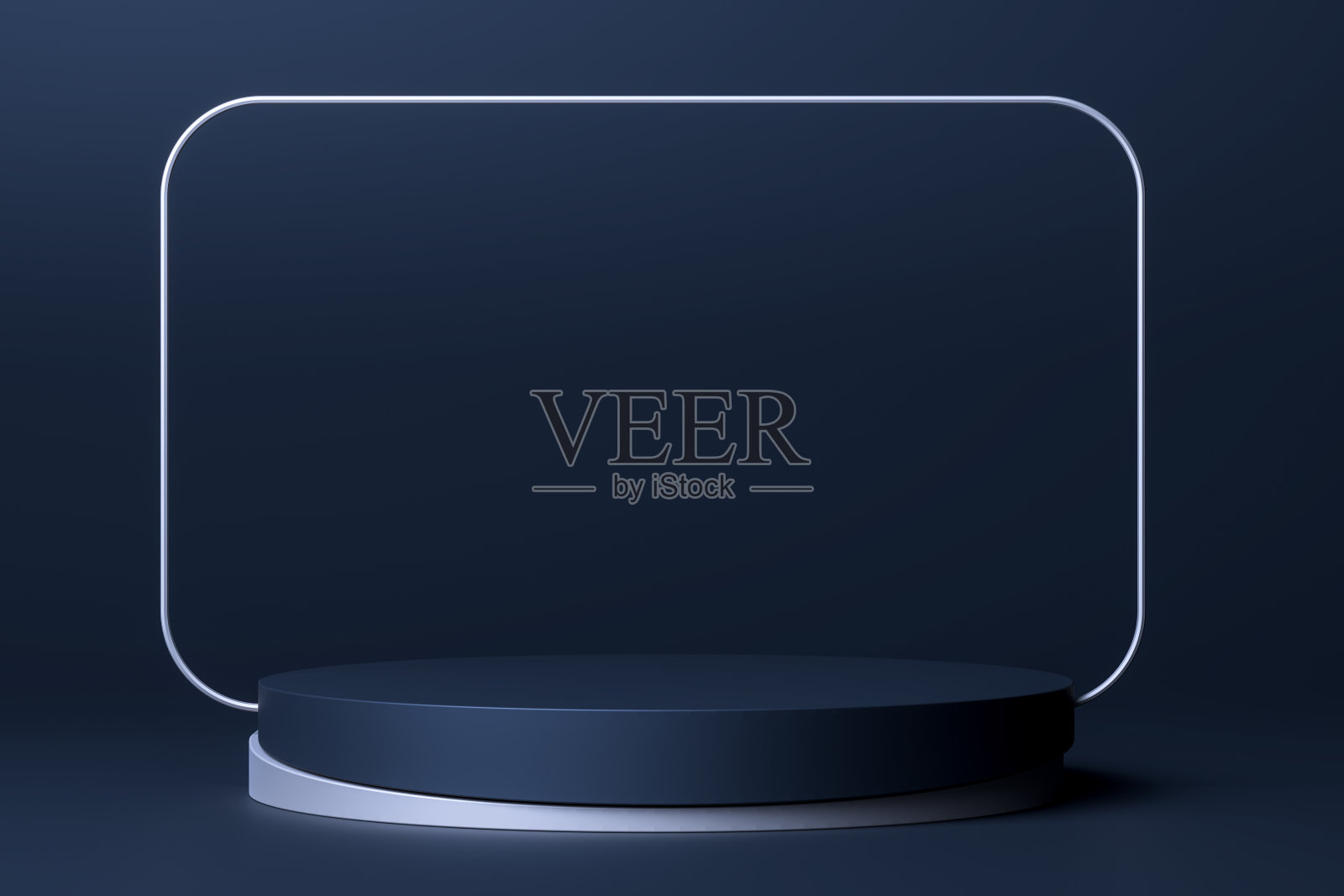 黑色背景下的金属方形支架和圆形底座的抽象展示对象。副本的空间。空白空间，3d渲染照片摄影图片