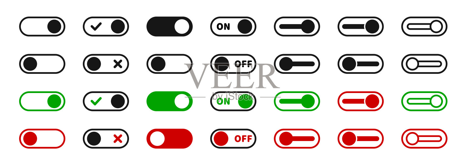 拨动开关图标设置。矢量开关滑块切换符号集合。图标素材