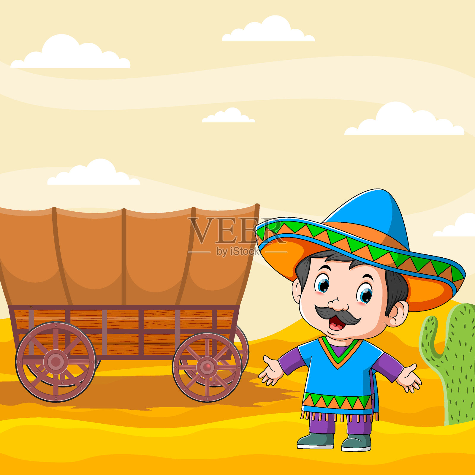 站在棕色马车旁的墨西哥年轻人设计元素图片