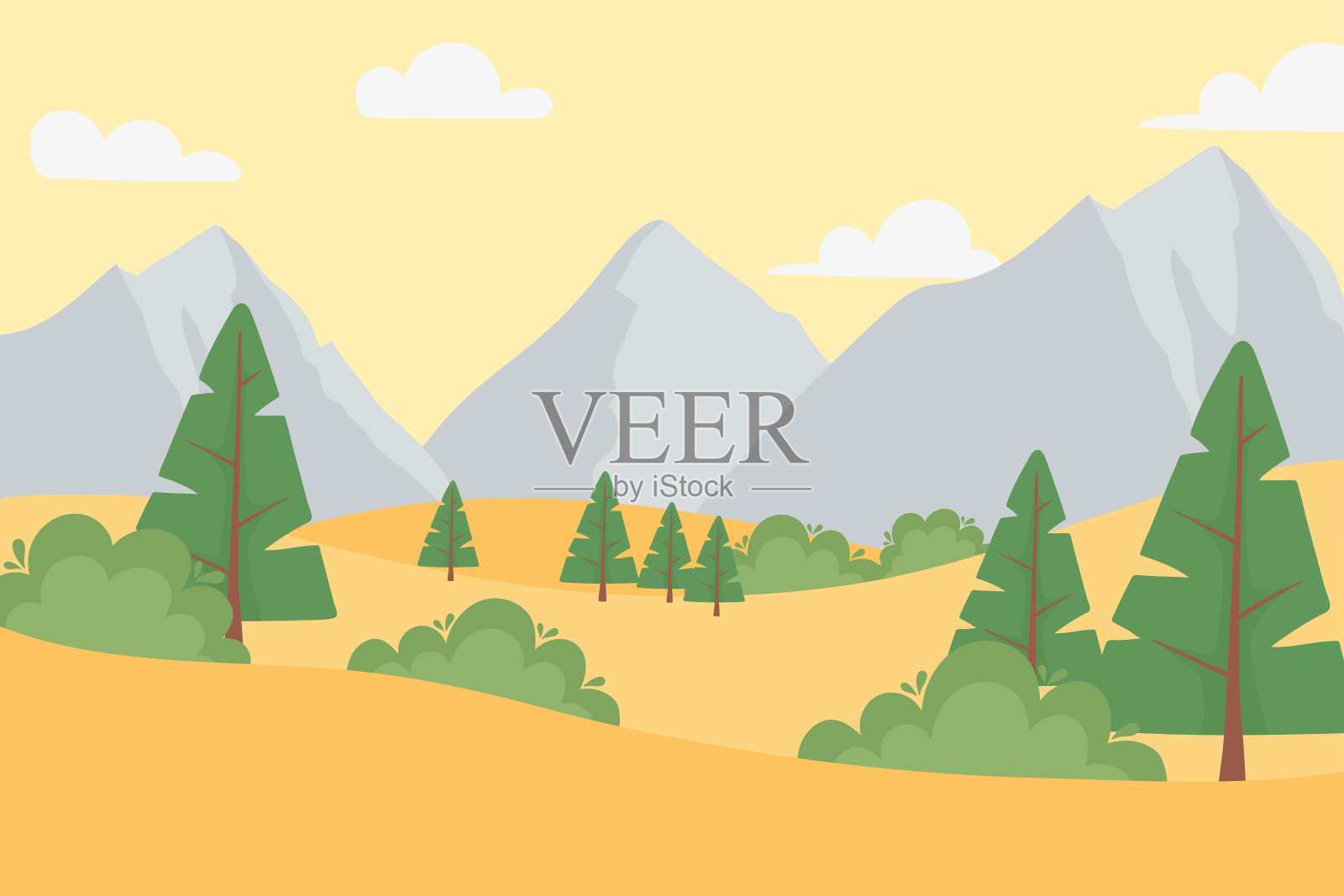 景观干旱的地面树木，落基山脉，天空的云彩插画图片素材