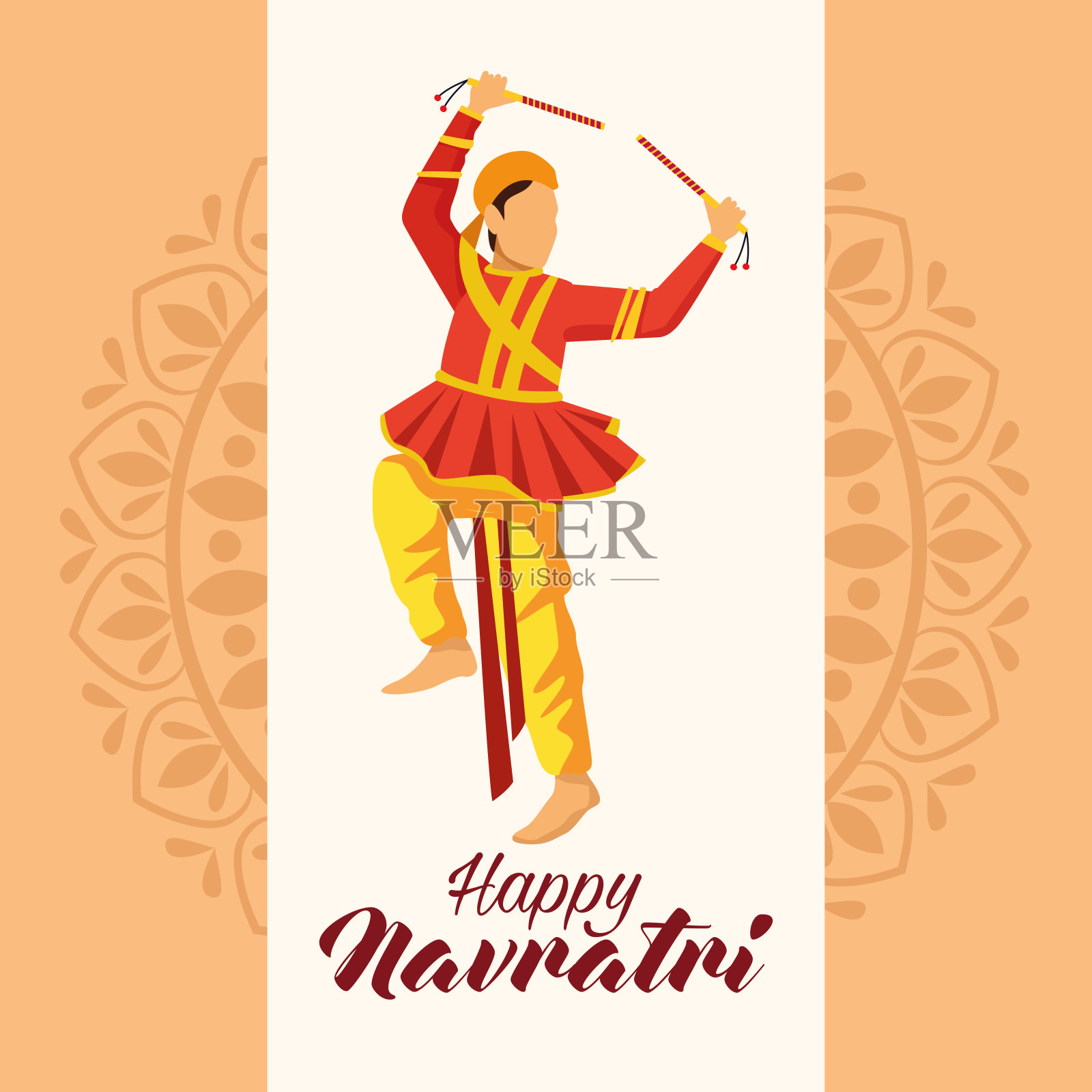与男舞者庆祝navratri快乐设计模板素材