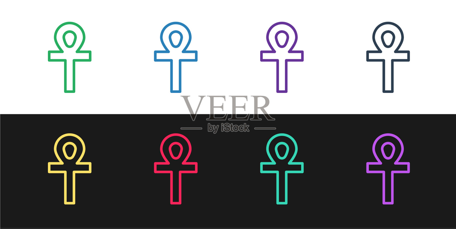 设置线交叉十字章图标孤立在黑色和图标素材