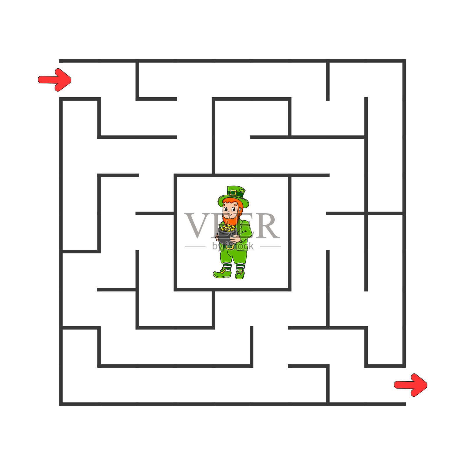 方形迷宫。孩子们的游戏。儿童益智游戏。卡通人物。迷宫难题。彩色矢量插图。找到正确的道路。逻辑和空间思维的发展。插画图片素材