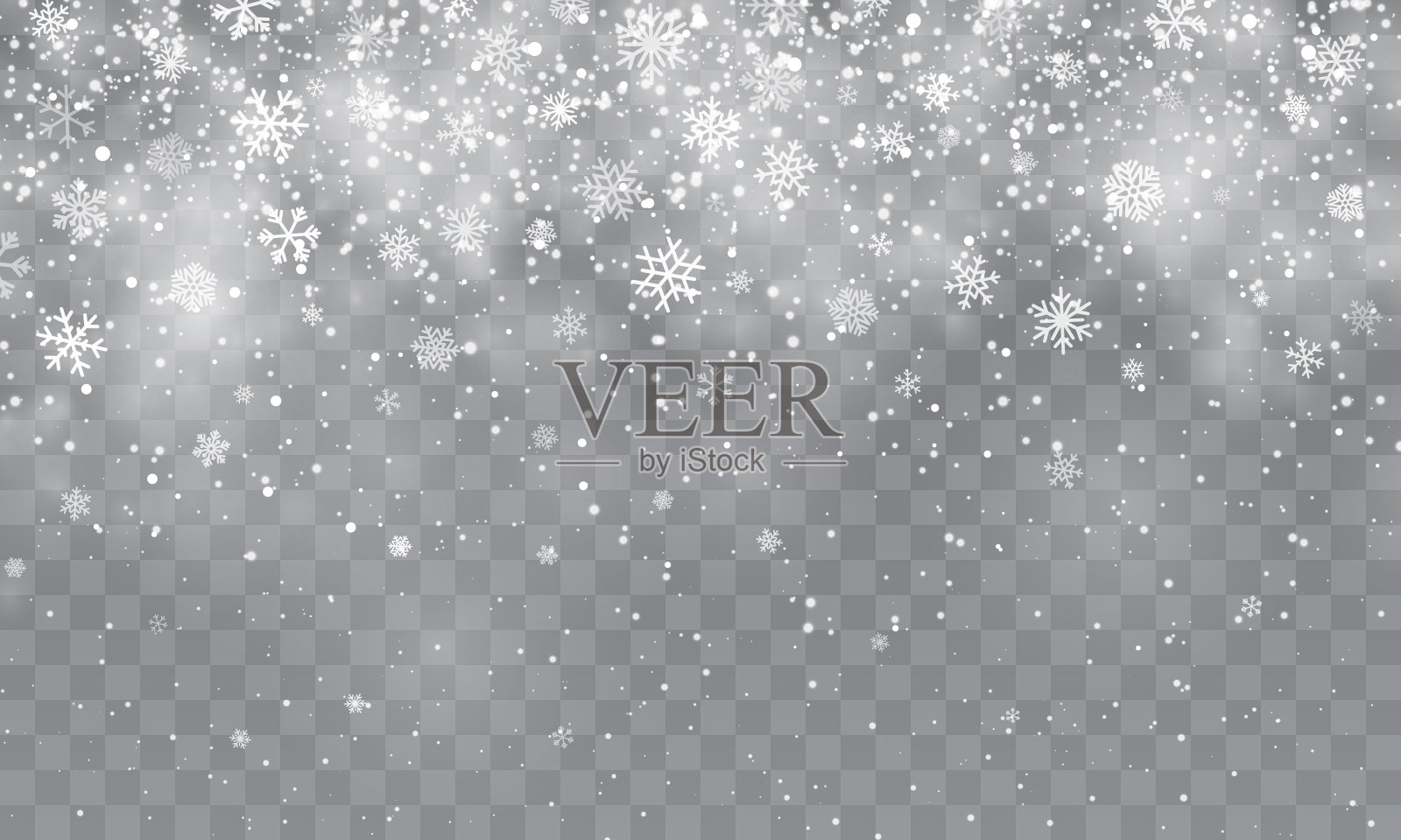 圣诞节下雪了。雪花落在透明的背景上。降雪。矢量图插画图片素材