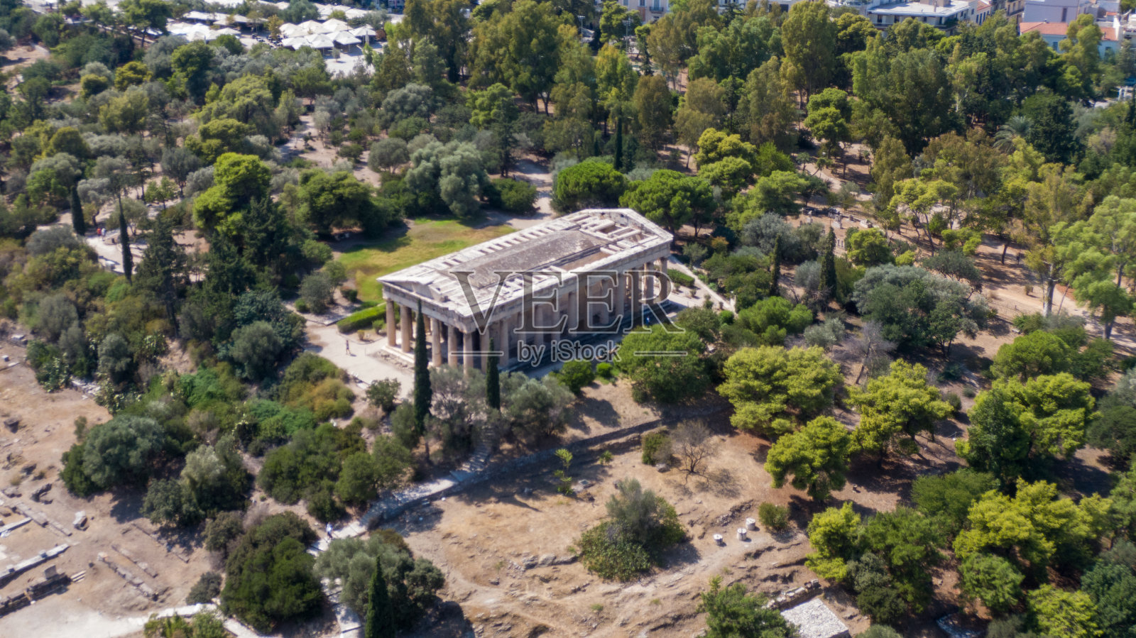 赫菲斯托斯神庙和希腊雅典城的鸟瞰图照片摄影图片
