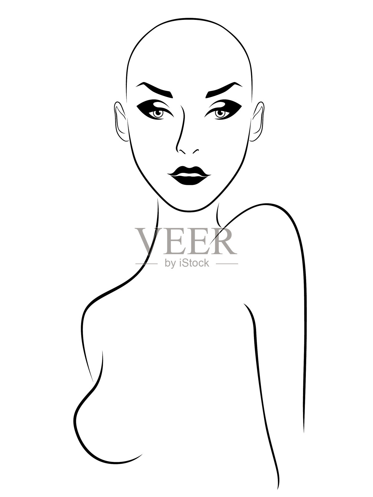 面容优雅的无毛女子插画图片素材