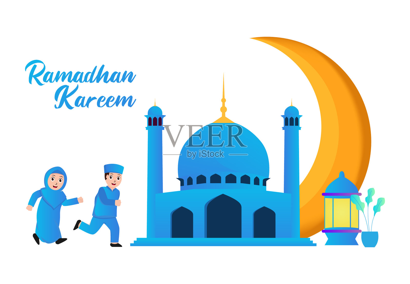 一对穆斯林夫妇正奔向插画图片素材