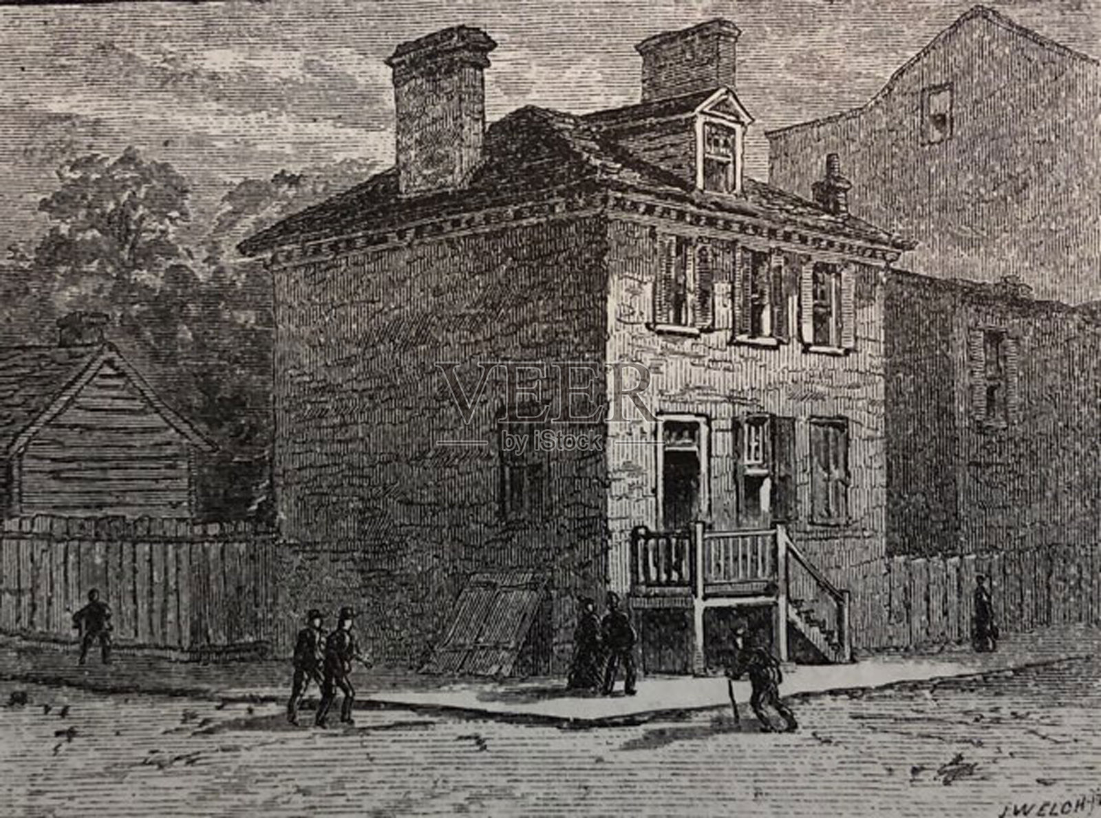 古董插图-革命医院-亚历山德里亚-弗吉尼亚州-美国插画图片素材