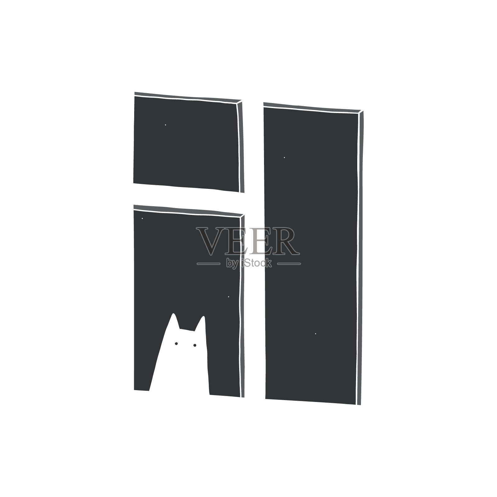 矢量插图的窗户与白色的猫看外面。插画图片素材