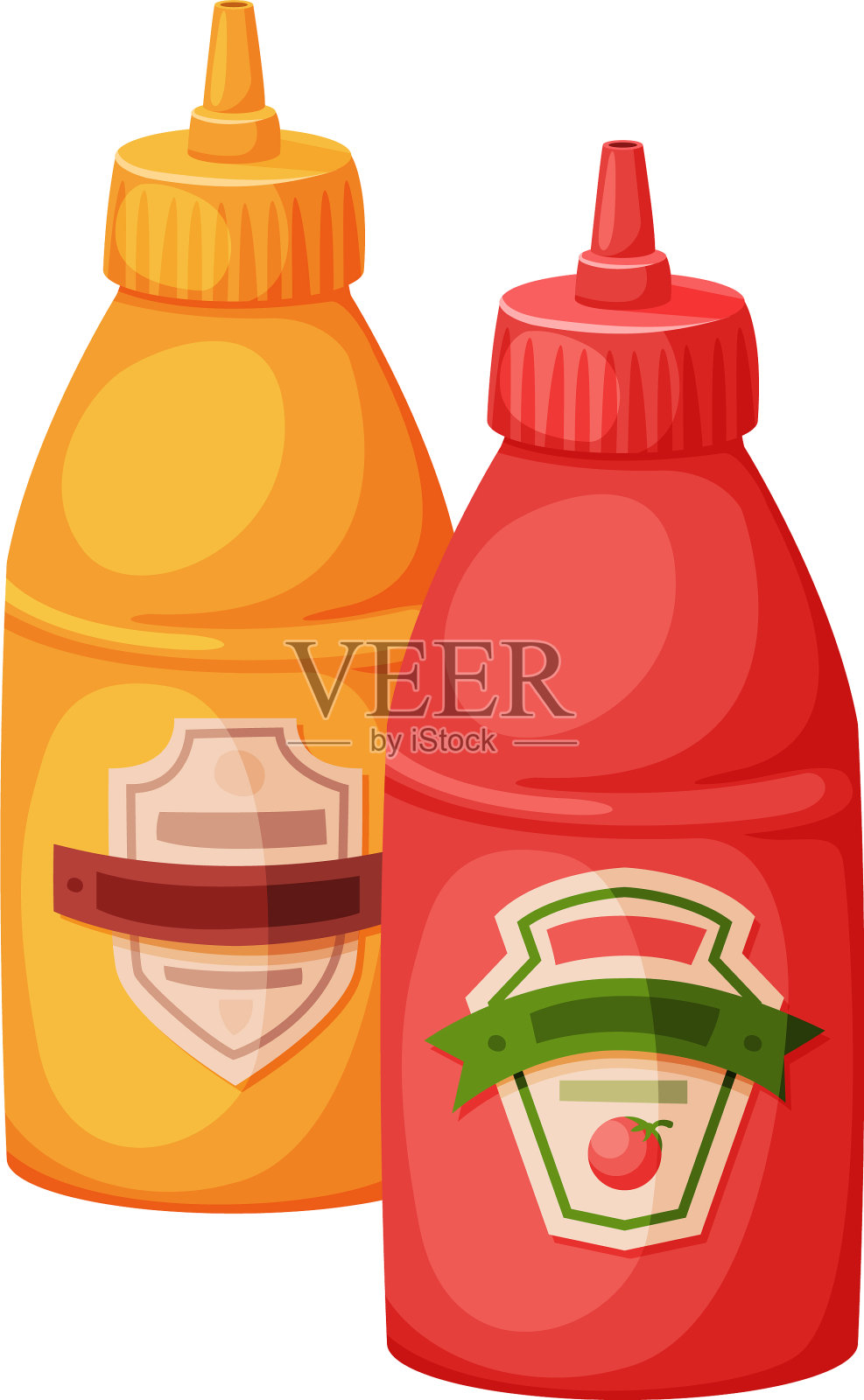 塑料瓶子，芥末和番茄酱快餐设计元素图片