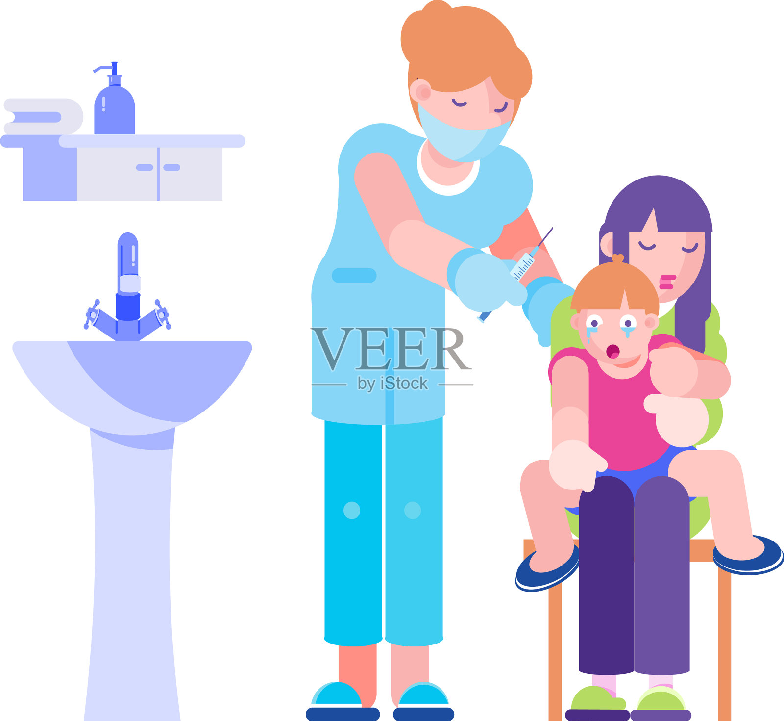医生在门诊给儿童打针插画图片素材