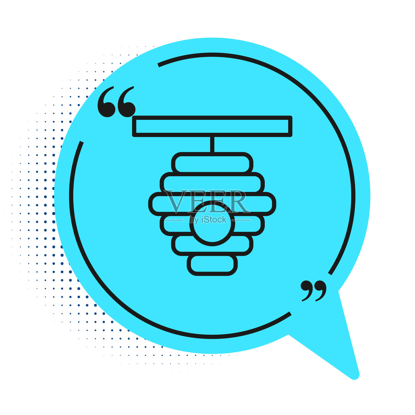 黑线蜂巢蜜蜂图标孤立在白色背景。蜂巢的象征。养蜂场和养蜂。甜的天然食物。蓝色语音气泡符号。向量图标素材