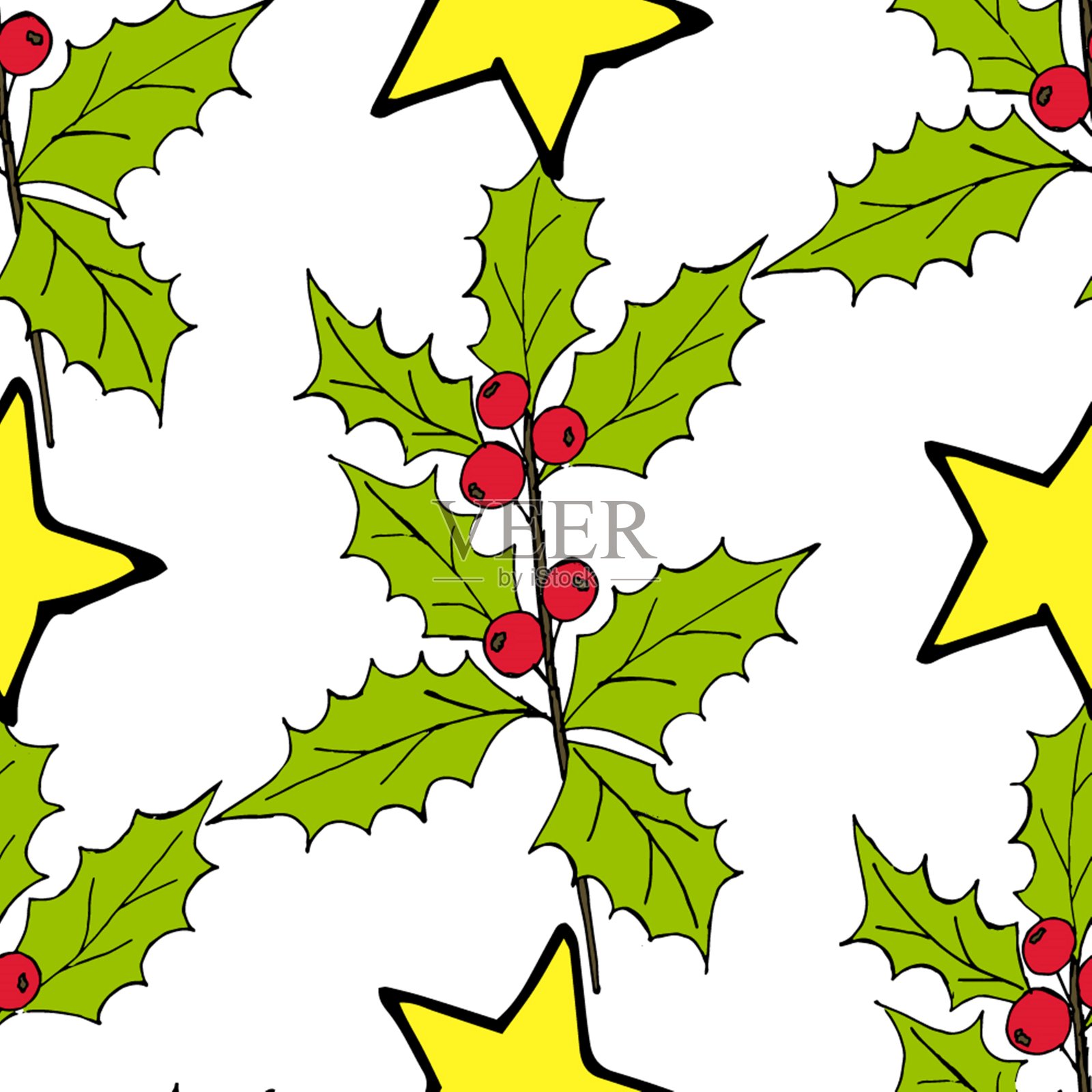 圣诞水彩无缝图案与圣诞玩具，礼物和雪花。完美的壁纸，包装纸，图案填充，冬季问候，网页背景。单独的插图。白色的孤立的背景插画图片素材