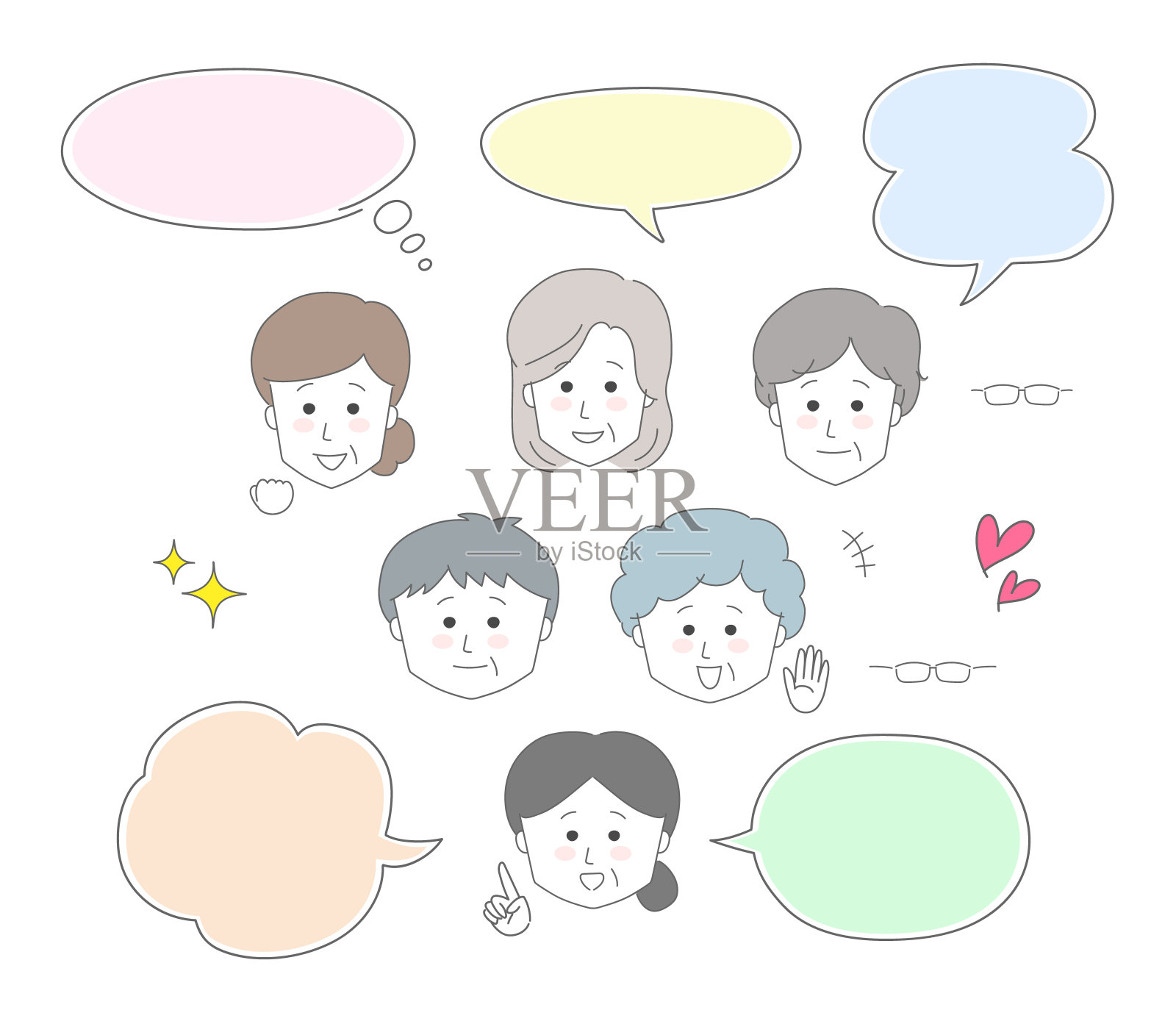 演讲泡泡和中年妇女的头像。插画图片素材