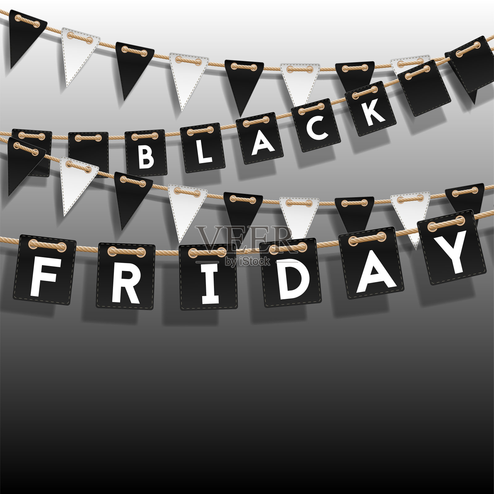 向量背景销售与黑白花环与旗帜设计元素图片