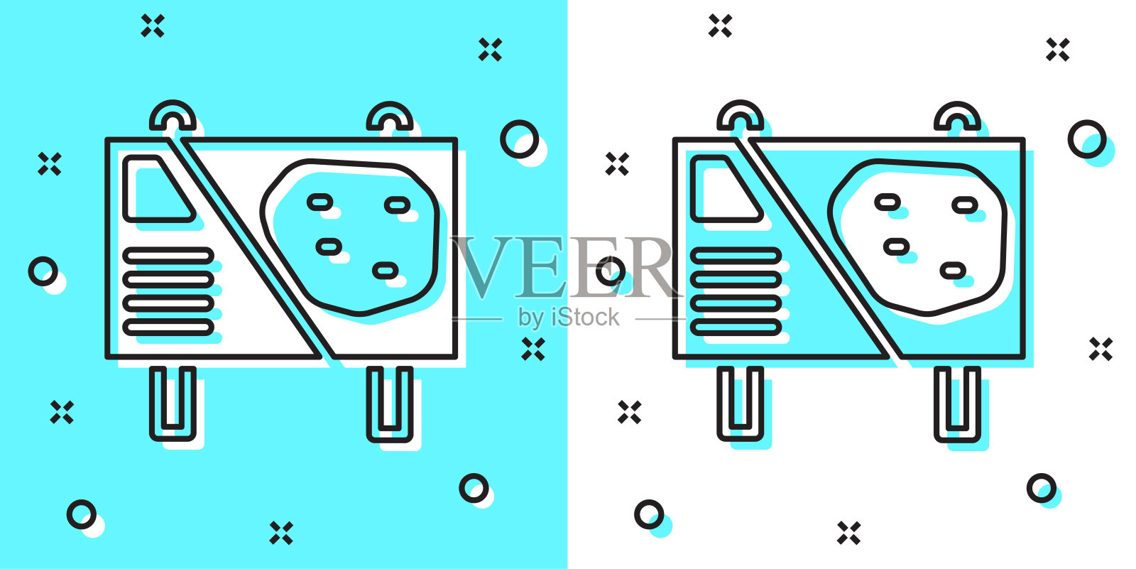 黑线游乐园广告牌图标孤立在绿色和白色的背景。娱乐度假。随机动态形状。向量插画图片素材
