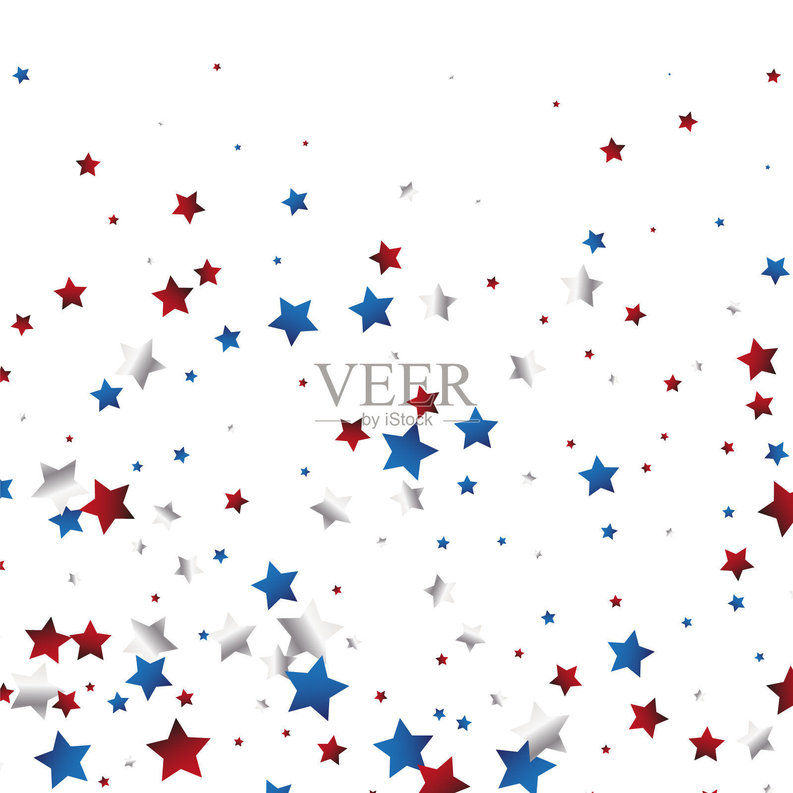 7月4日背景与星尘框架。红色和蓝色星星边界为美国独立日平面设计。插画图片素材