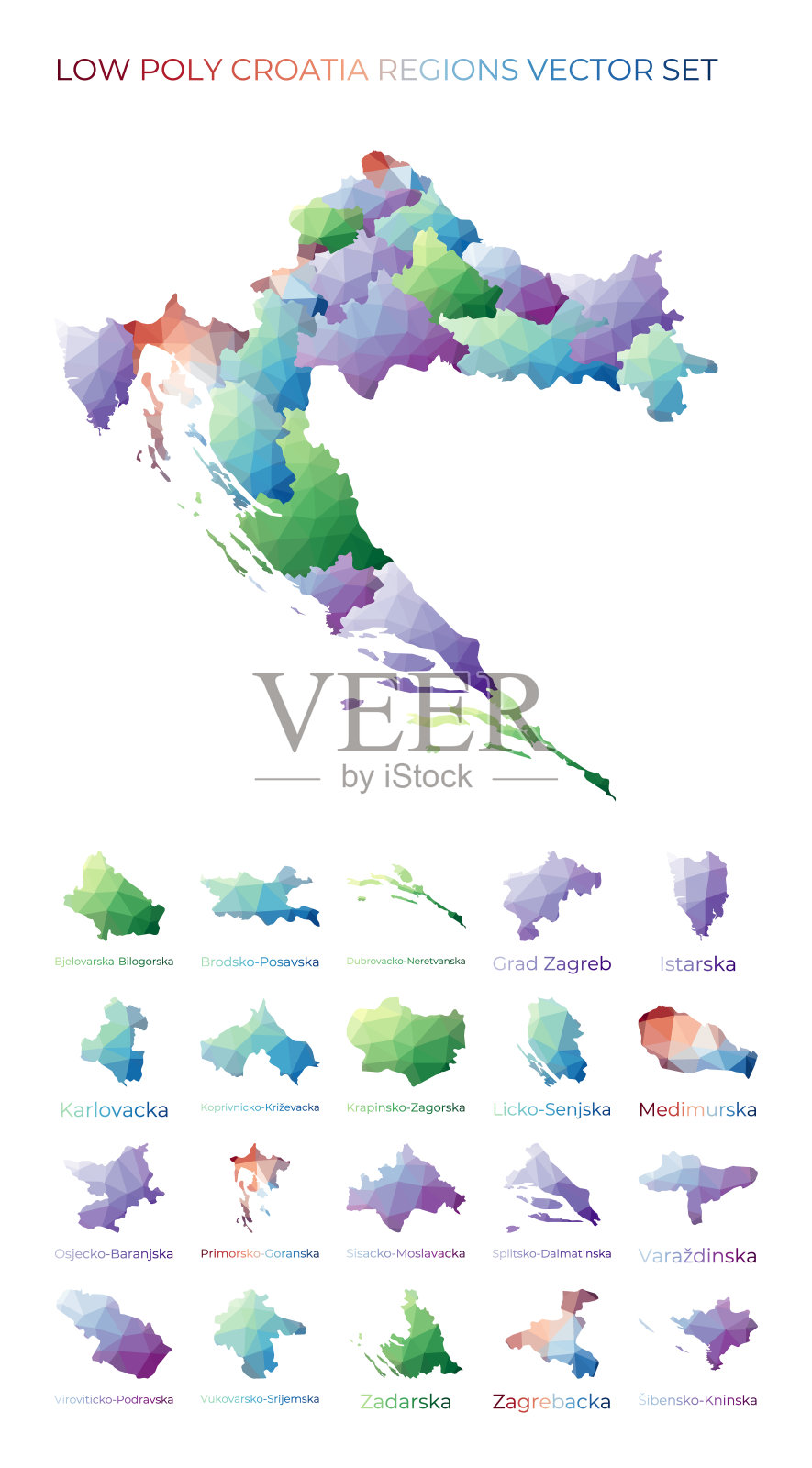 克罗地亚低聚地区。插画图片素材