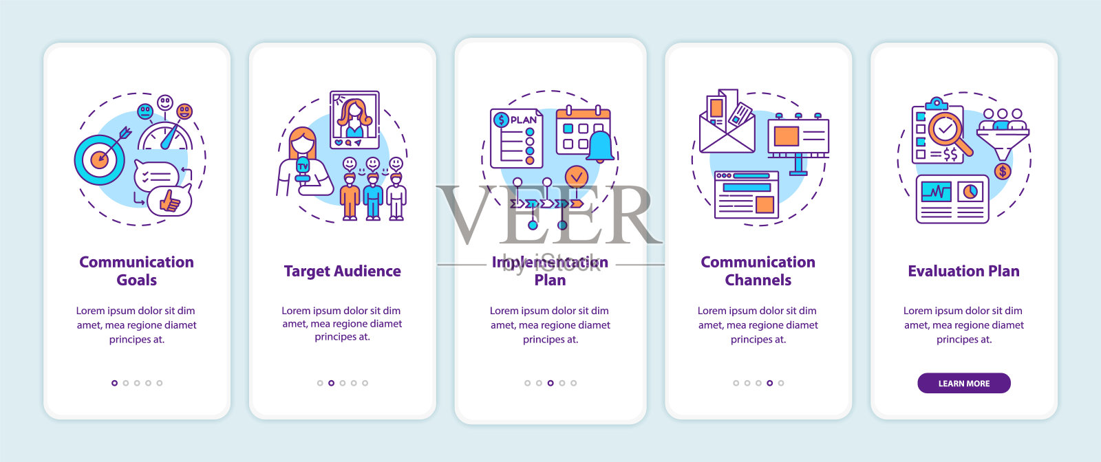 在带有概念的手机应用页面上设置交流策略组件插画图片素材