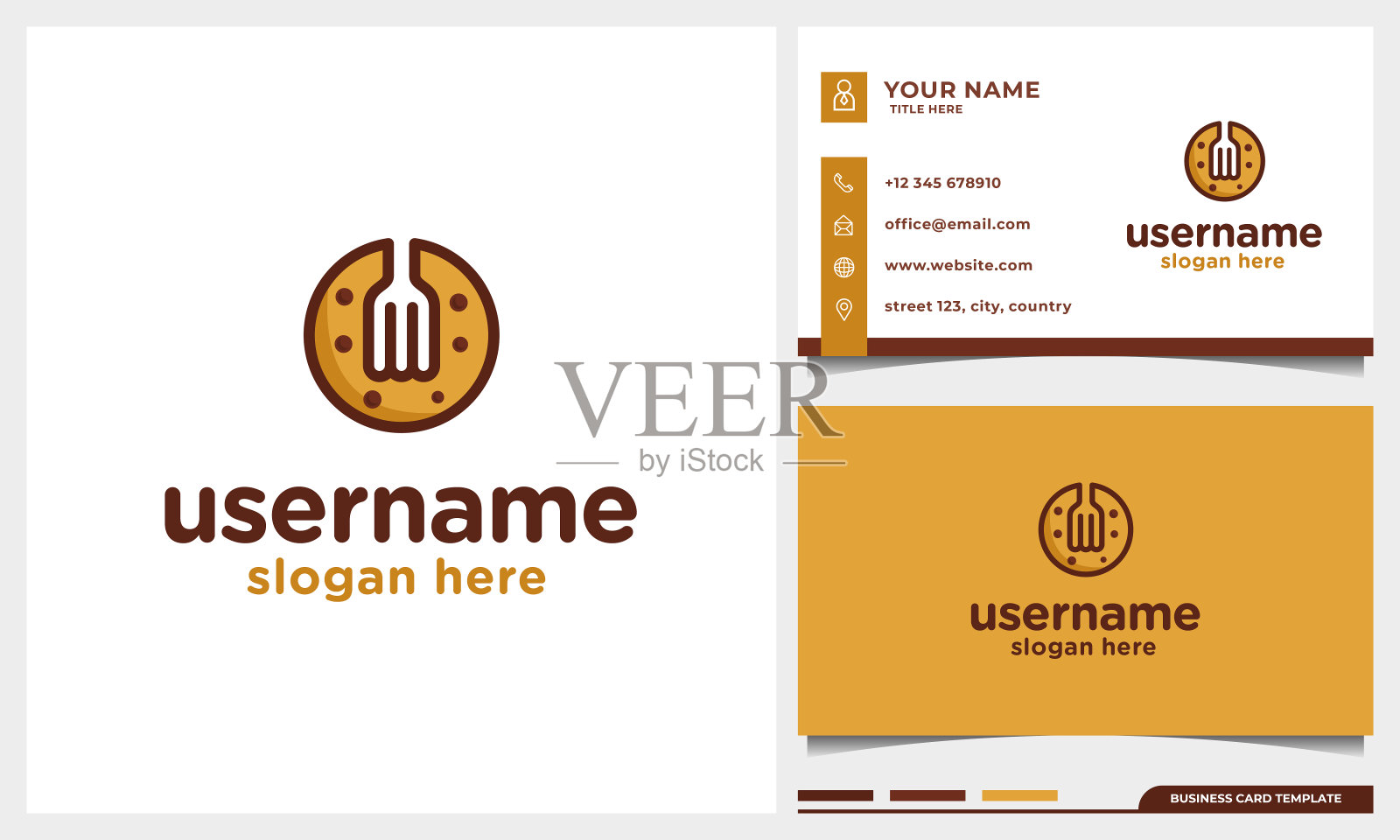 饼干巧克力芯片饼干标志设计与叉的概念和名片模板设计模板素材