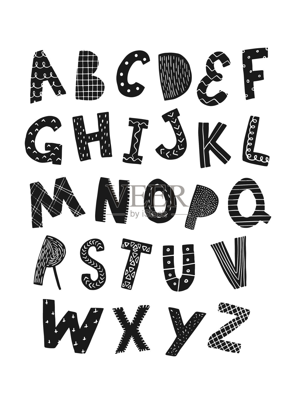 可爱的手绘字母的育儿室装饰设计元素图片