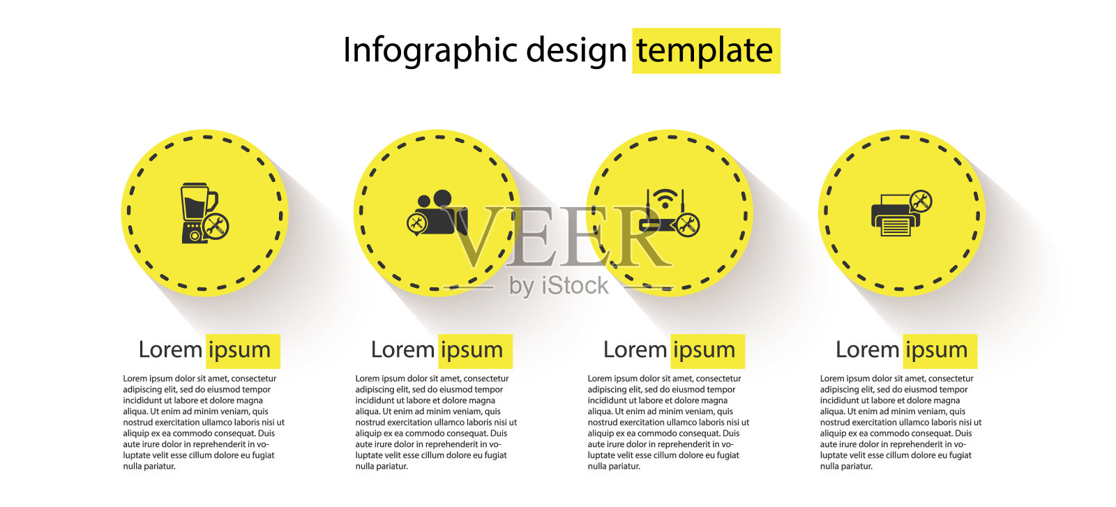 设置搅拌机服务，摄像机，路由器wi-fi和打印机。业务信息图模板。向量设计模板素材