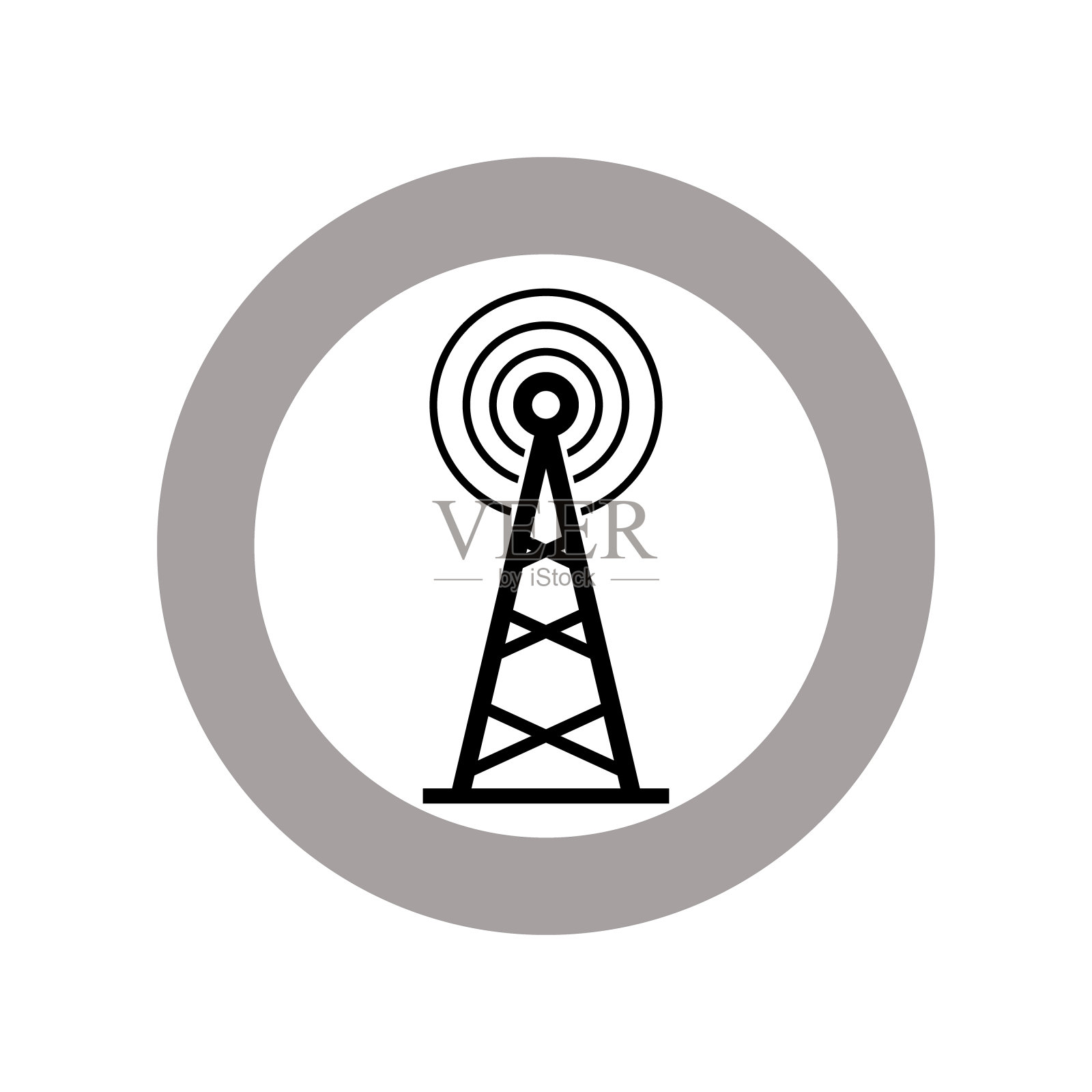 无线电天线在白色背景上的灰色圆圈图标图标素材