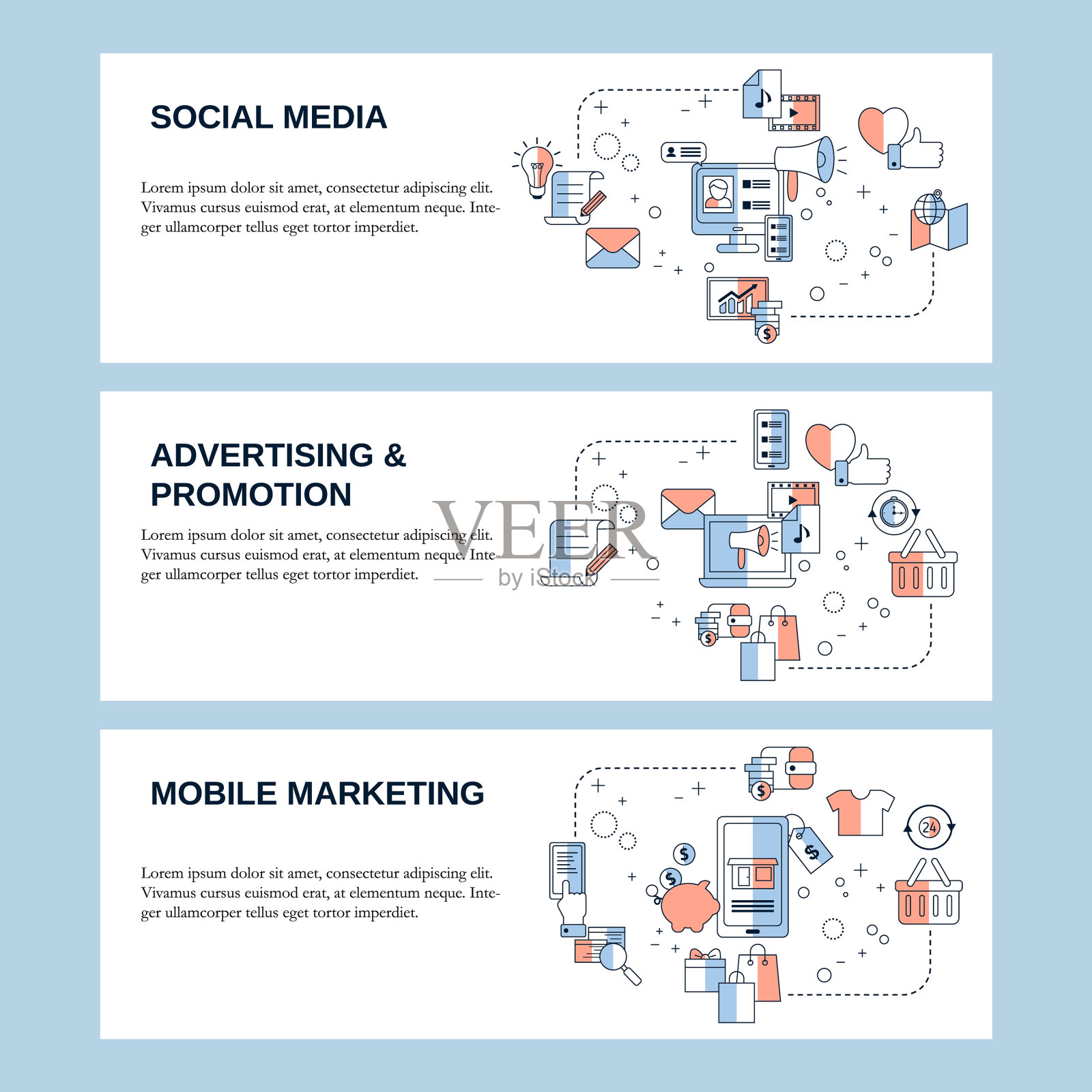 社交媒体广告和移动营销插画图片素材