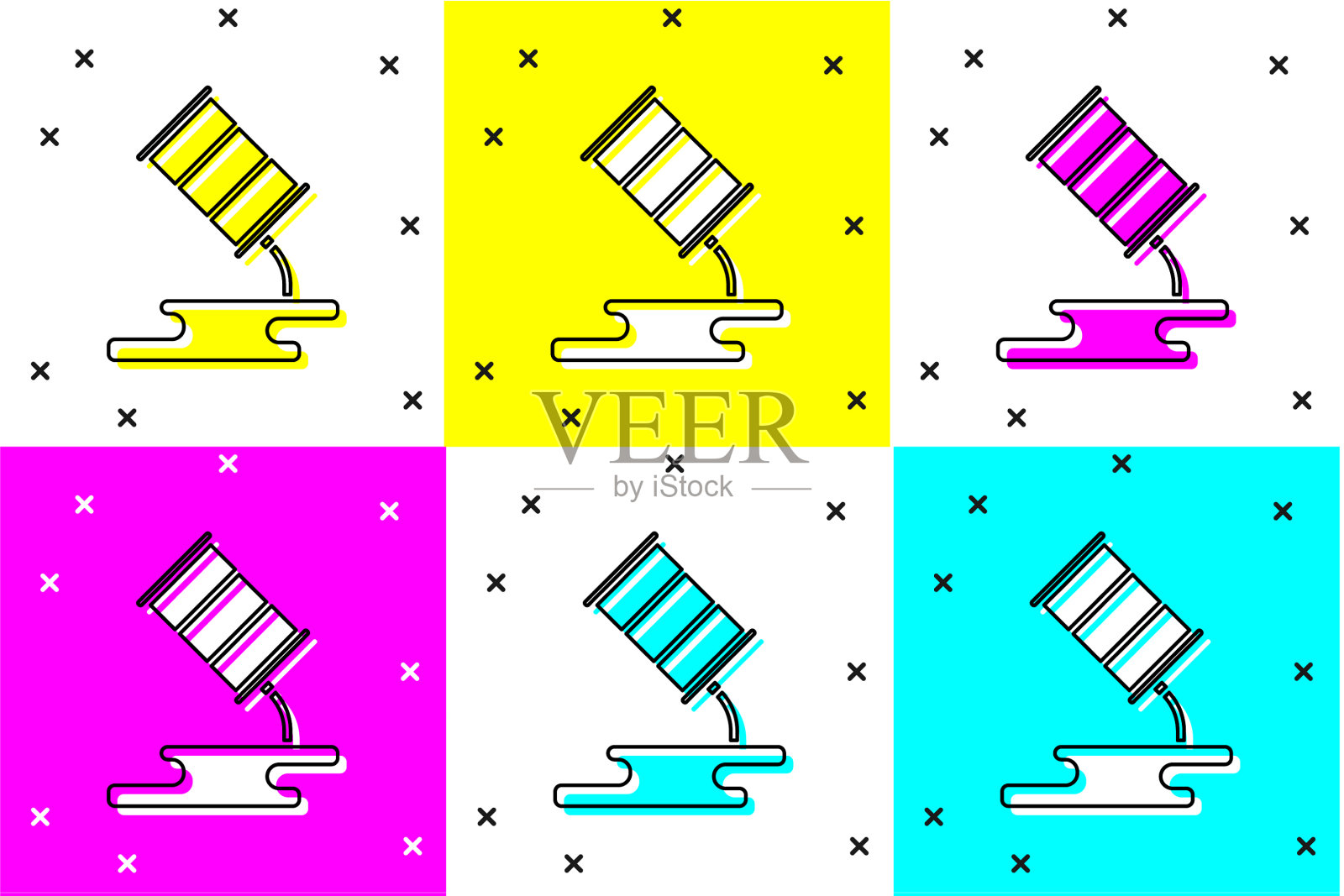 设置桶漏油图标隔离在颜色上图标素材