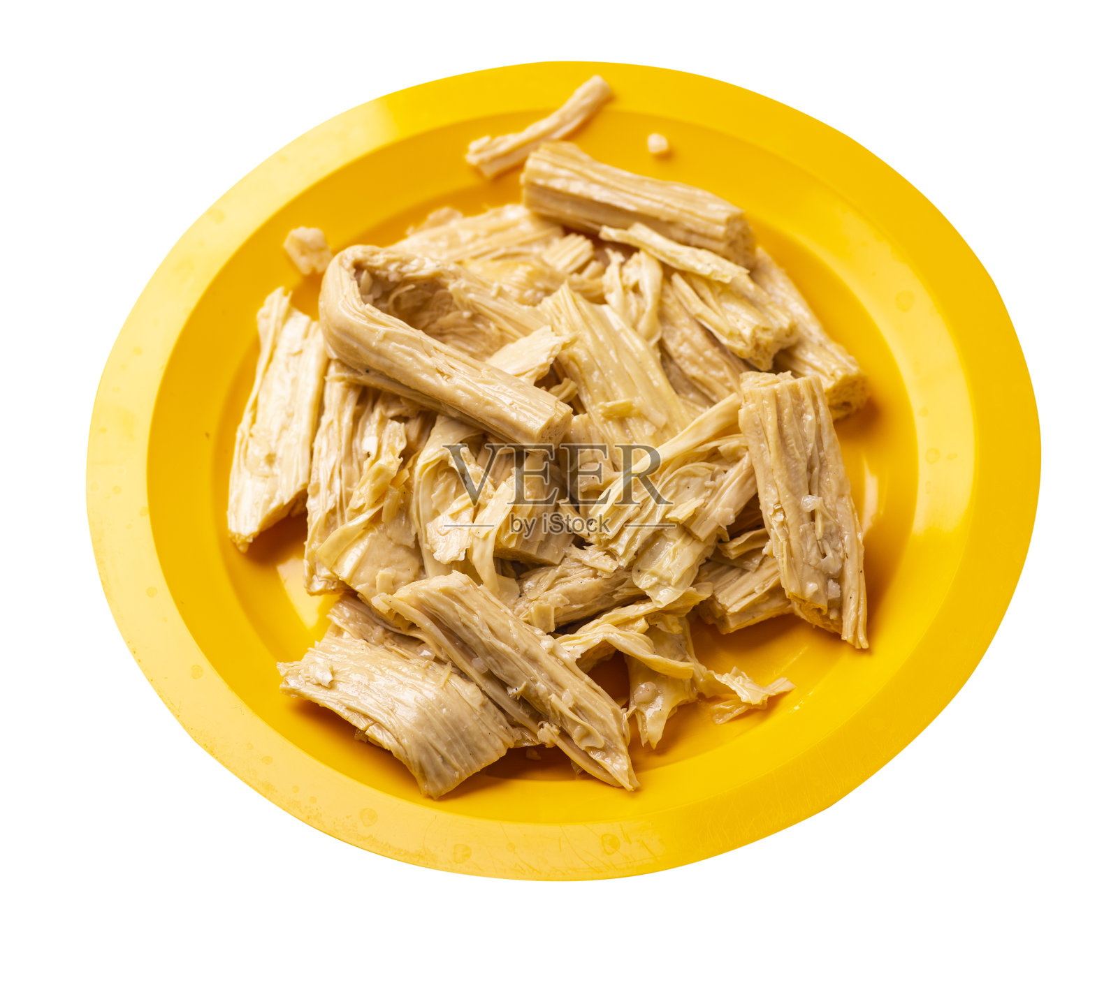 芦笋面放在盘子里，孤立在白色的背景上。健康食品。大豆芦笋面俯视图。照片摄影图片