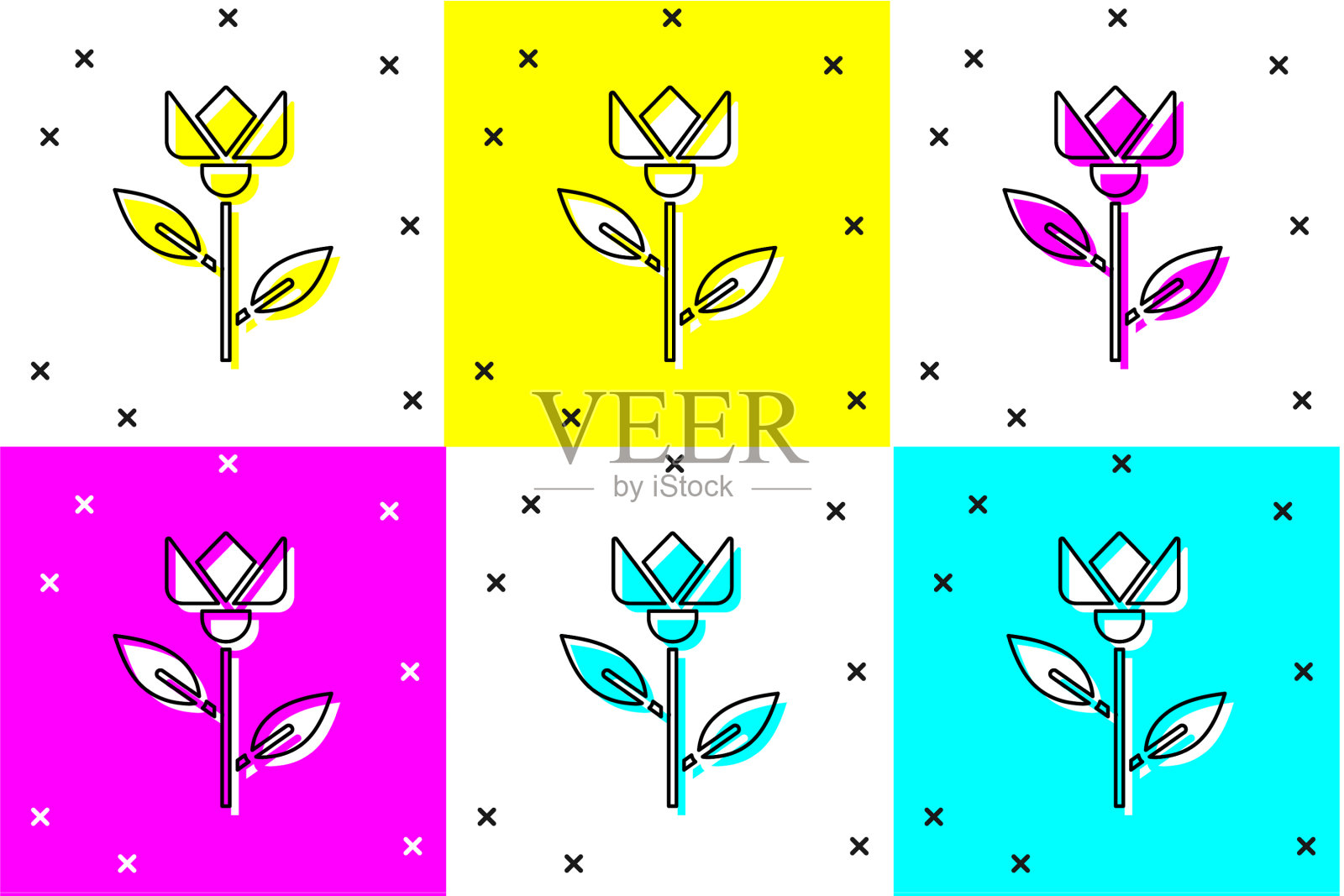 设置花郁金香图标孤立的颜色背景图标素材