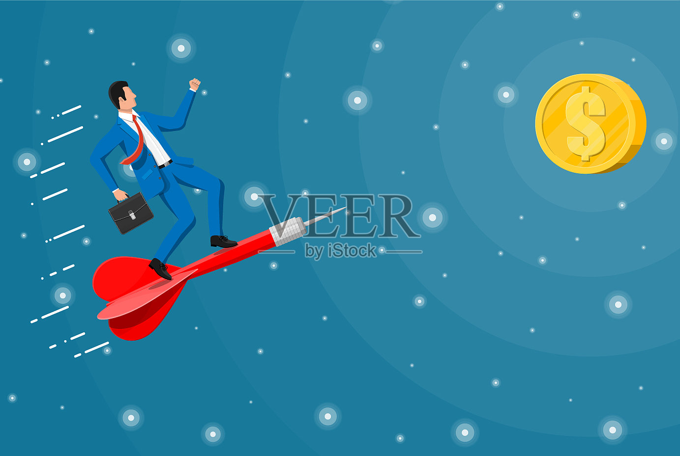 图上的成功商人在飞镖上飞行插画图片素材